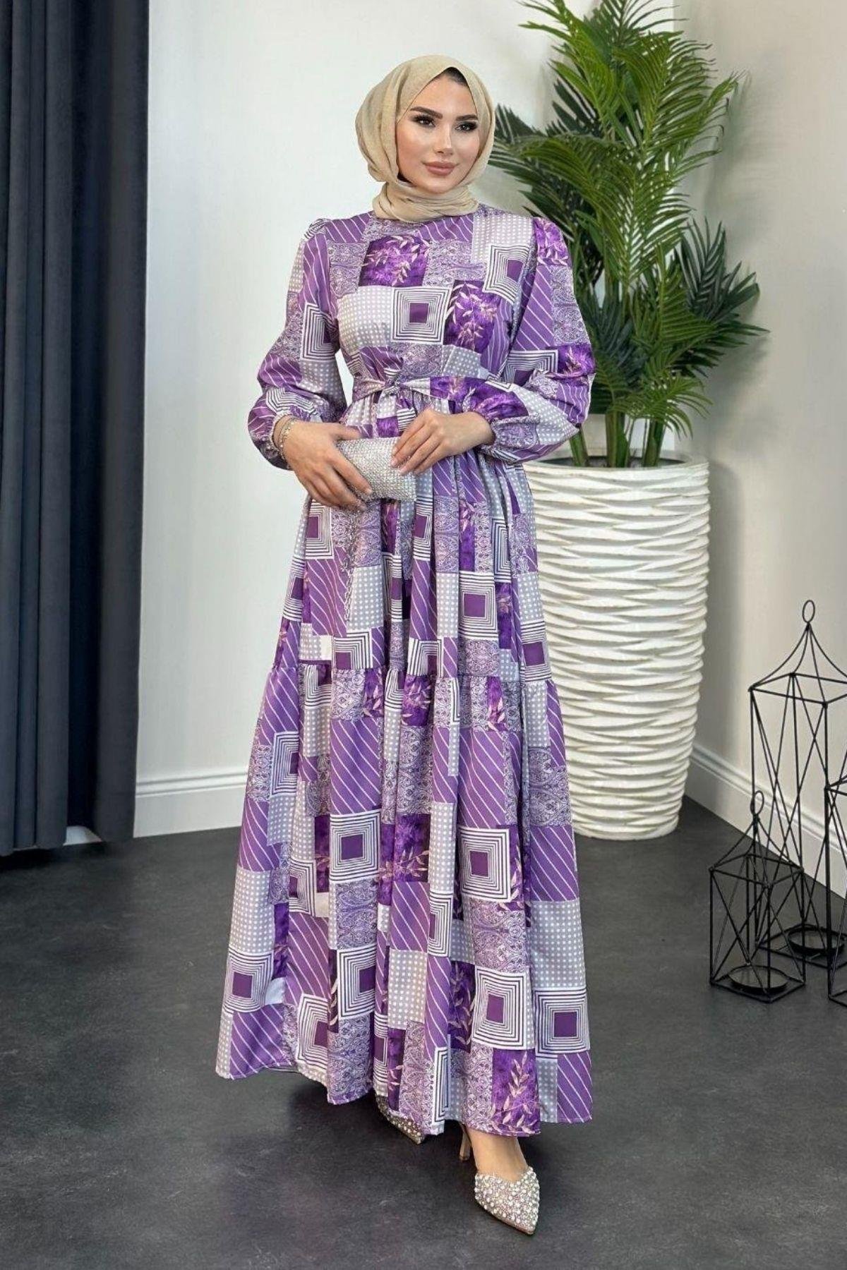 Bahar Desenli Elbise Lila, Fiyatları 