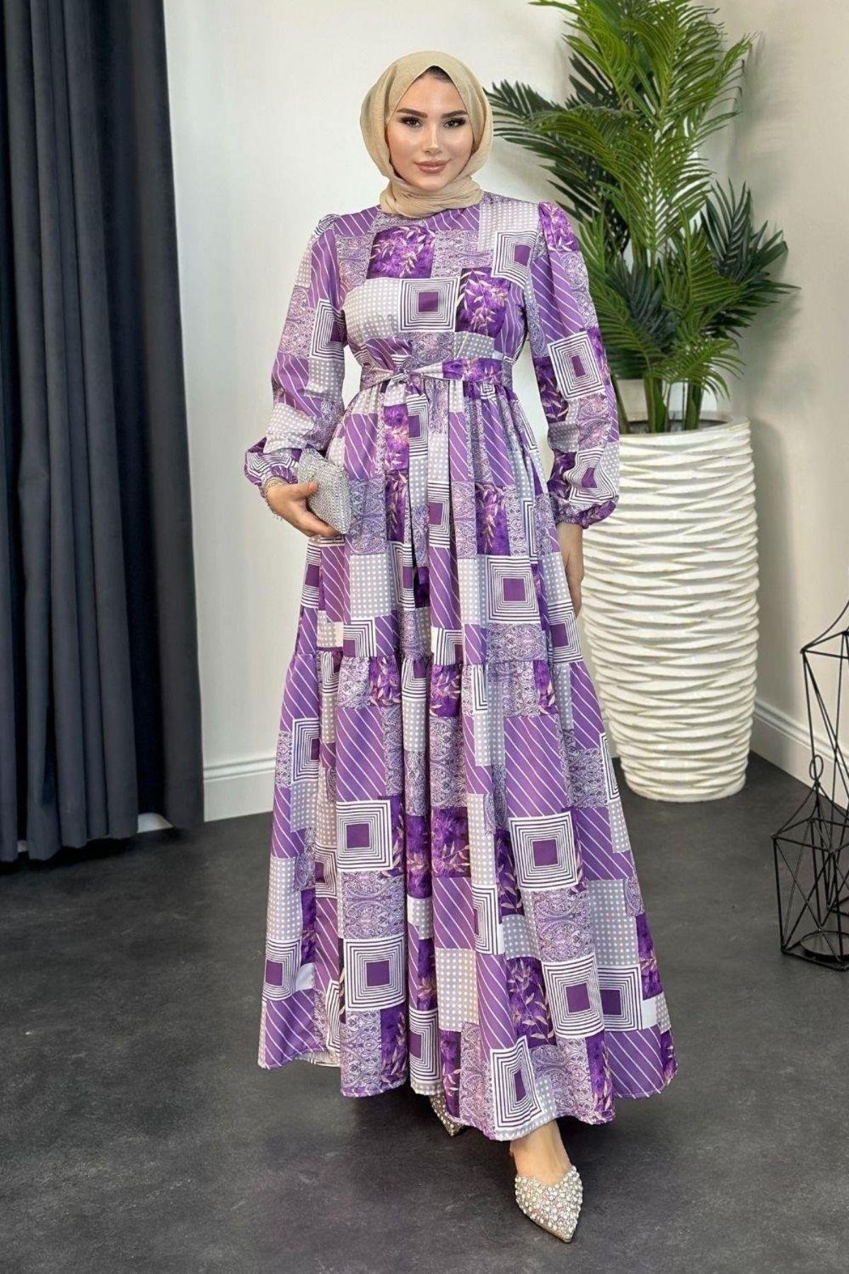 Bahar Desenli Elbise Lila, Fiyatları 