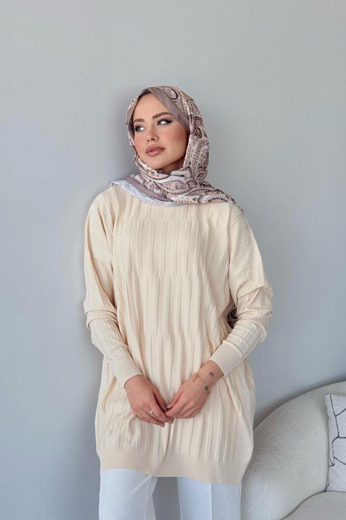 Baklava Desen Tunik Bej, Fiyatları Baklava Desen Tunik Bej- Haza Moda 