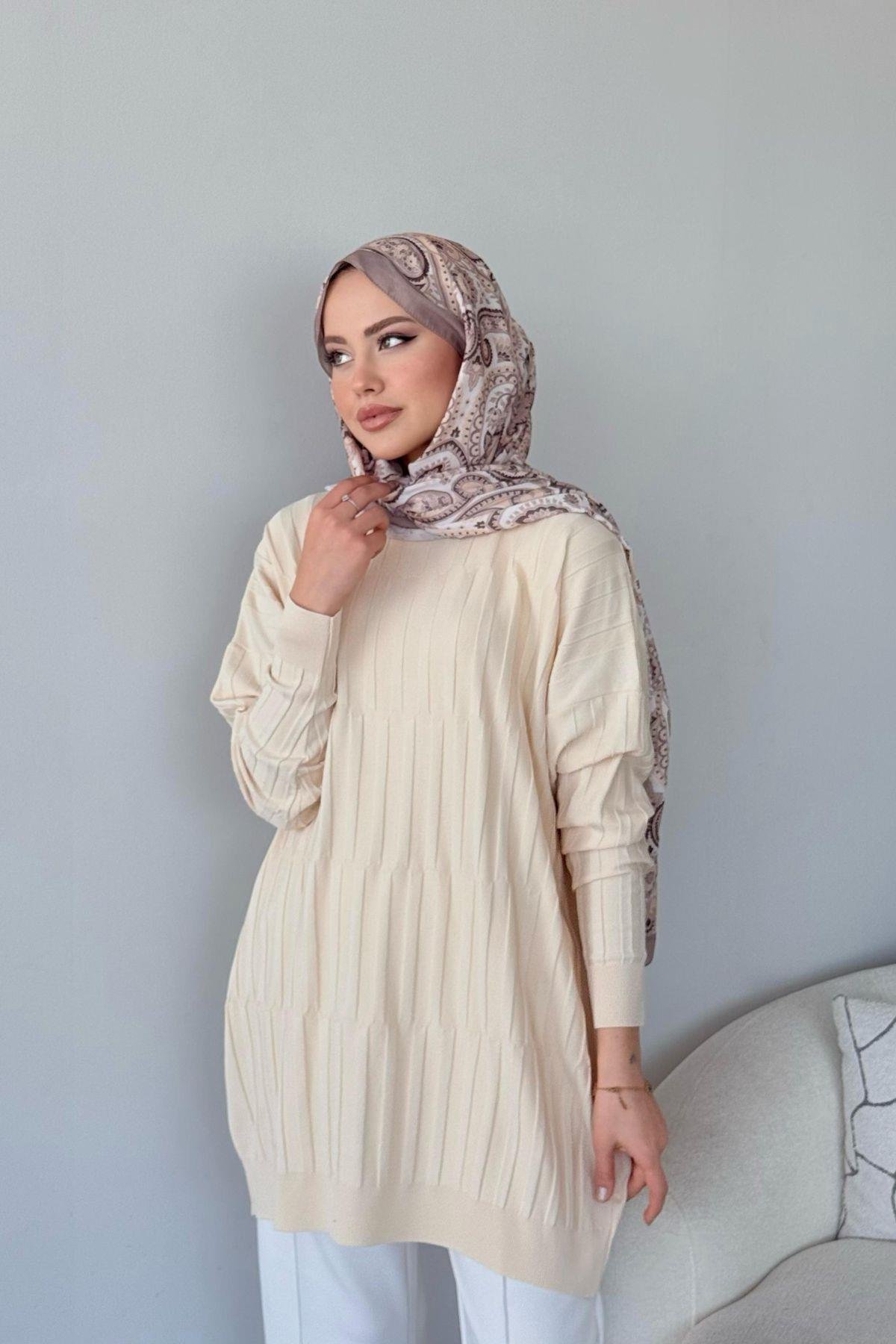 Baklava Desen Tunik Bej, Fiyatları Baklava Desen Tunik Bej- Haza Moda 