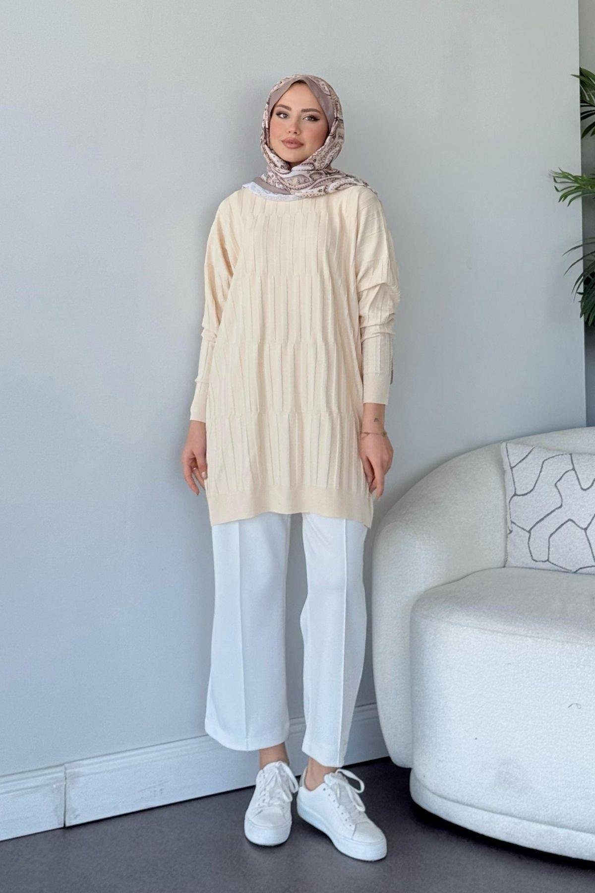 Baklava Desen Tunik Bej, Fiyatları Baklava Desen Tunik Bej- Haza Moda 
