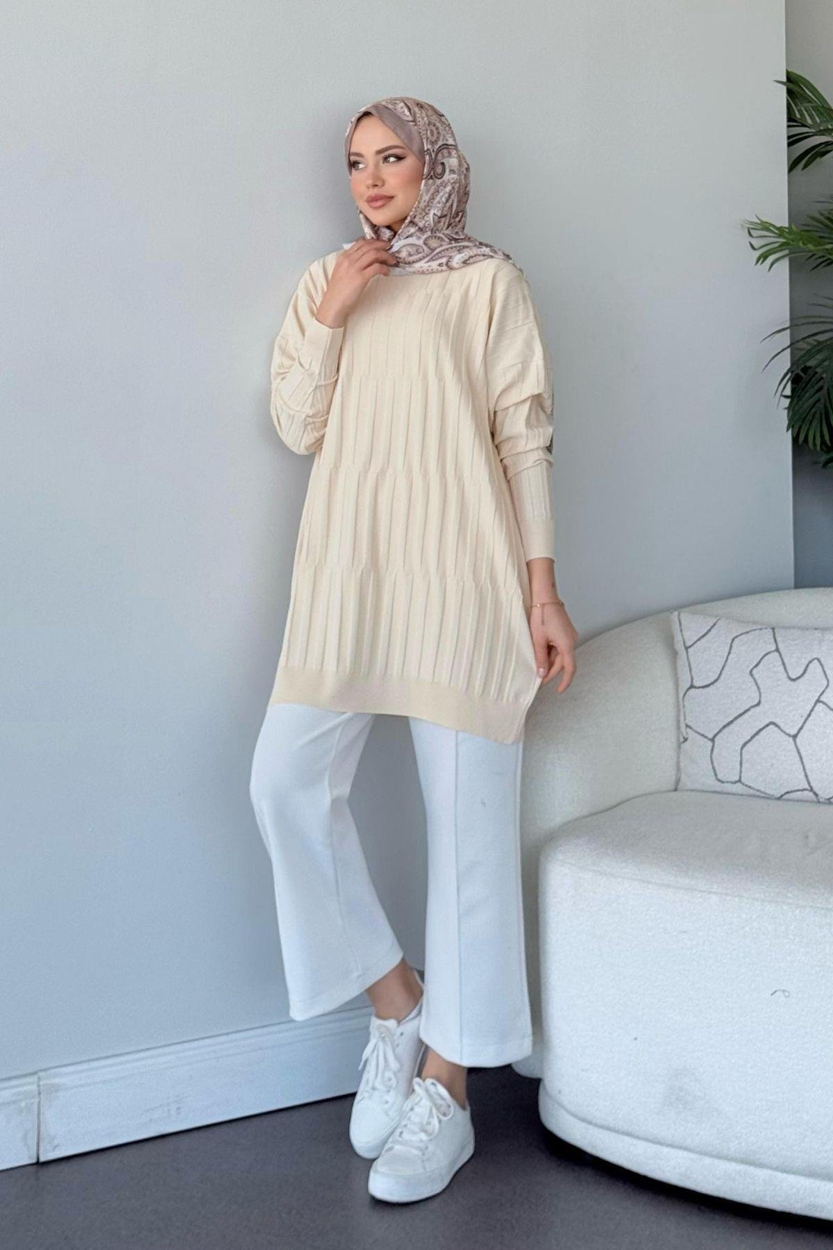 Baklava Desen Tunik Bej, Fiyatları Baklava Desen Tunik Bej- Haza Moda 