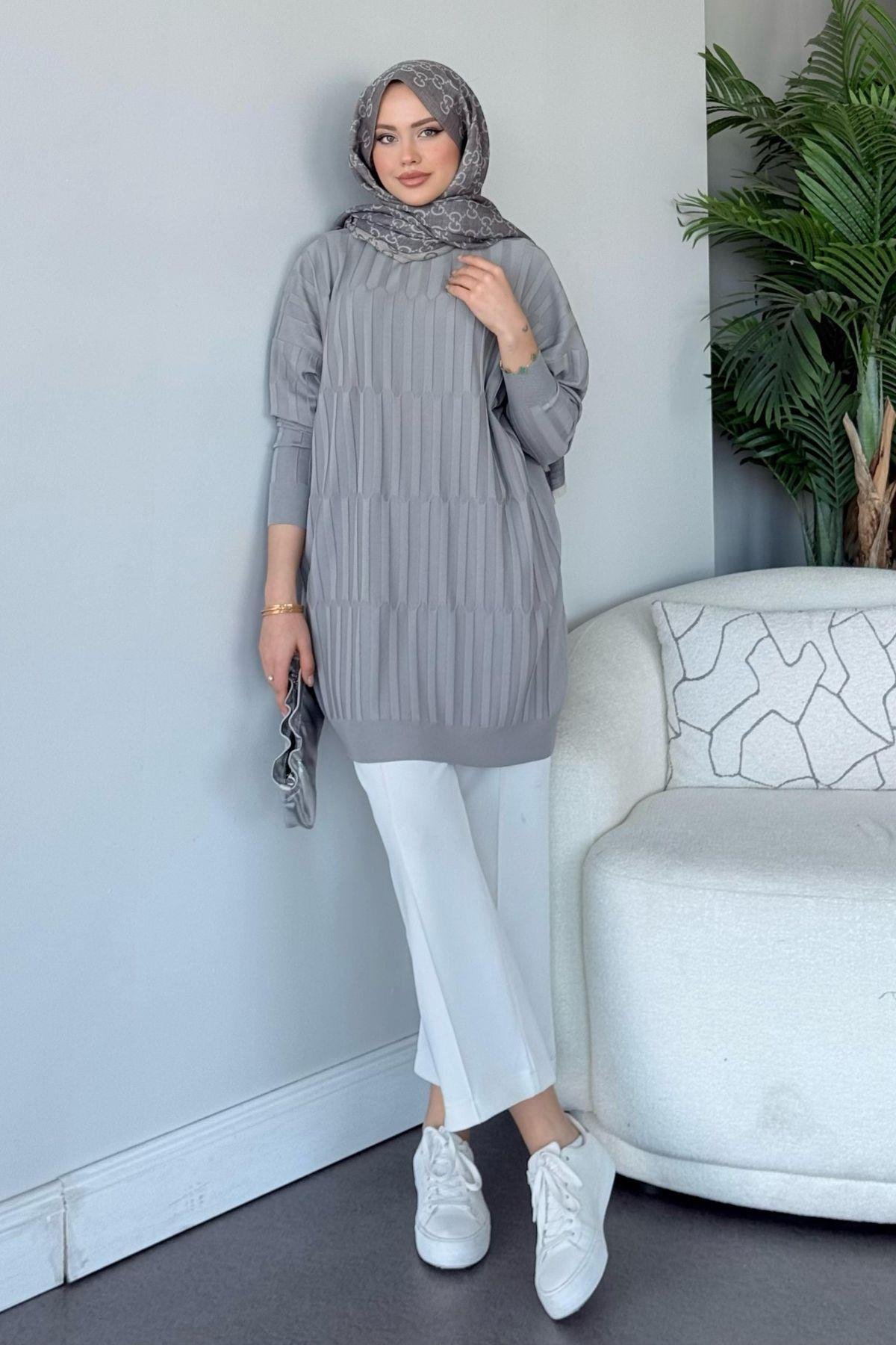 Baklava Desen Tunik Gri, Fiyatları Baklava Desen Tunik Gri - Haza Moda 