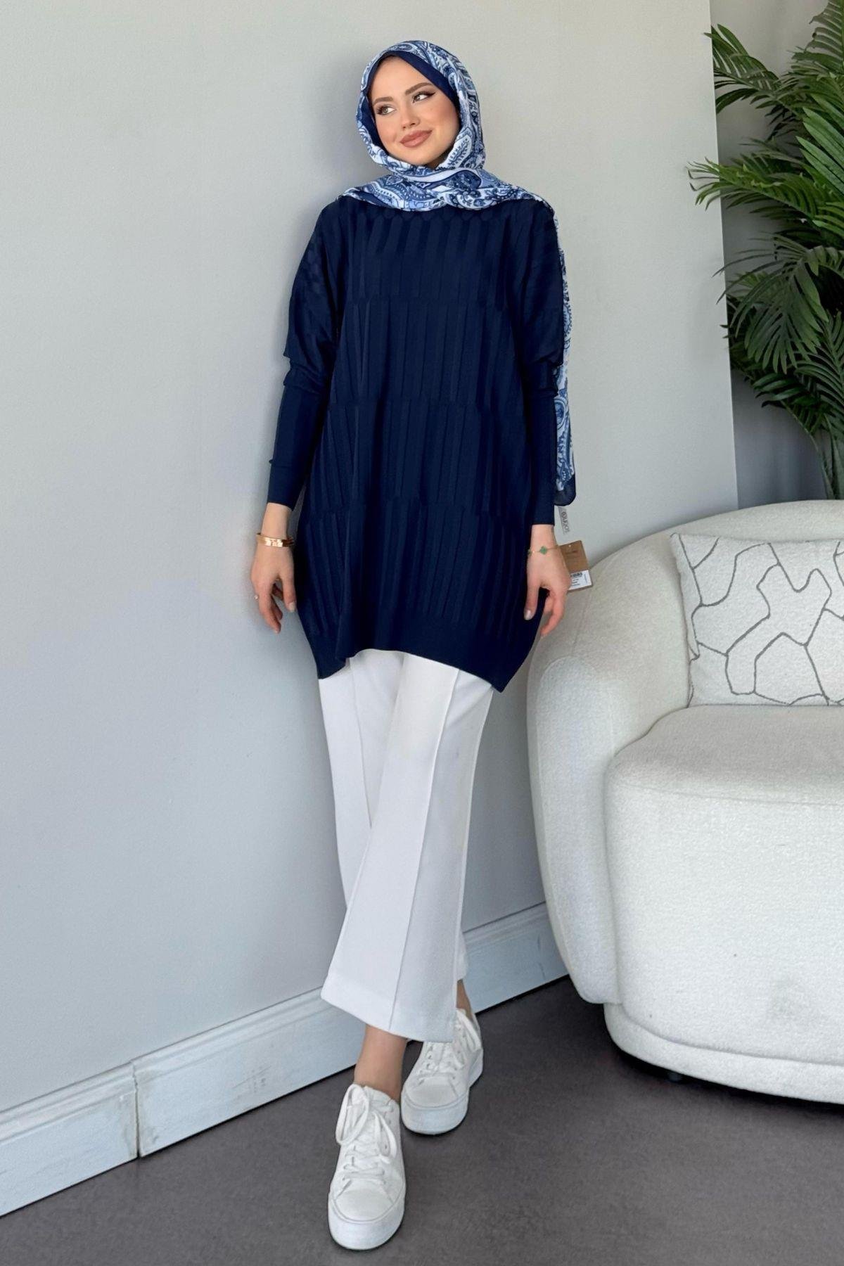 Baklava Desen Tunik Lacivert, Fiyatları Baklava Desen Tunik Lacivert- Haza Moda 