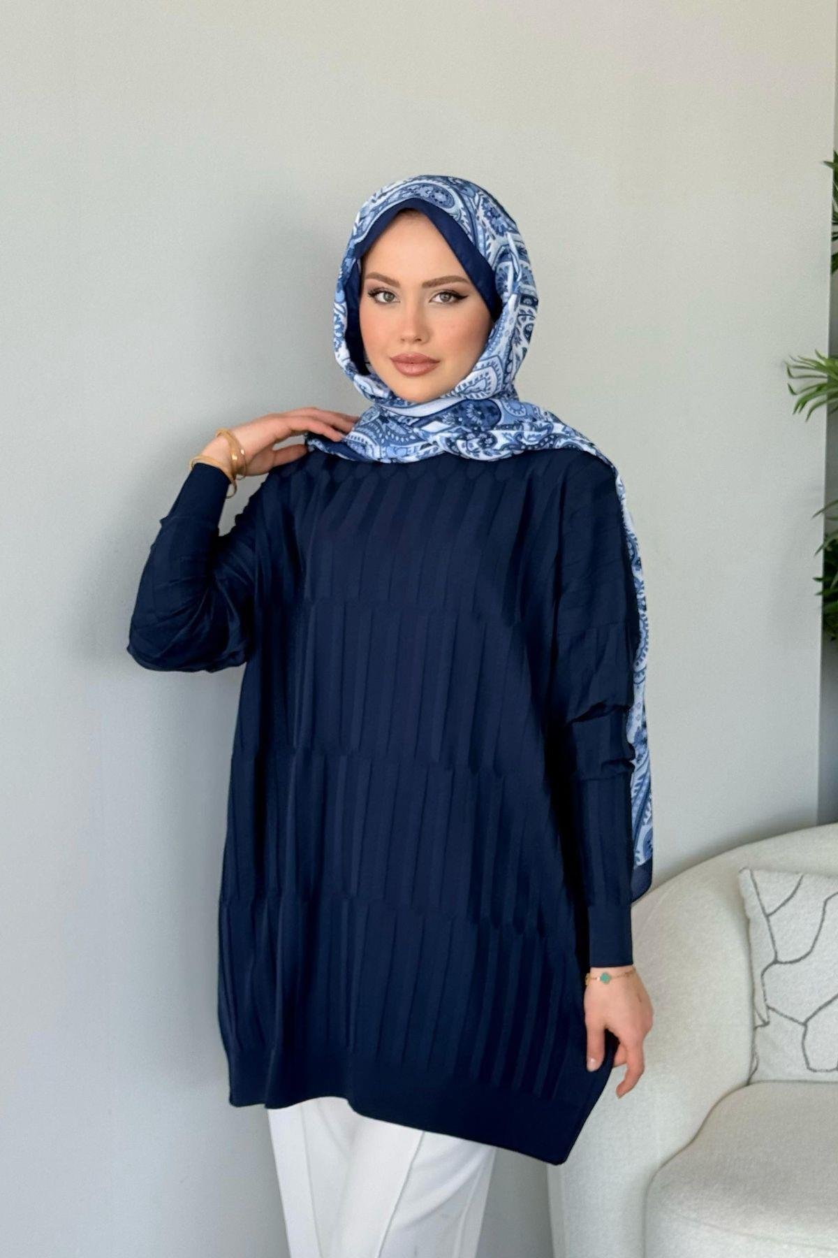 Baklava Desen Tunik Lacivert, Fiyatları Baklava Desen Tunik Lacivert- Haza Moda 