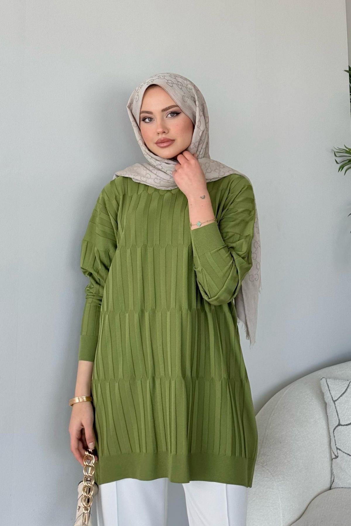 Baklava Desen Tunik Yağyeşili, Fiyatları Baklava Desen Tunik Yağyeşili - Haza Moda 