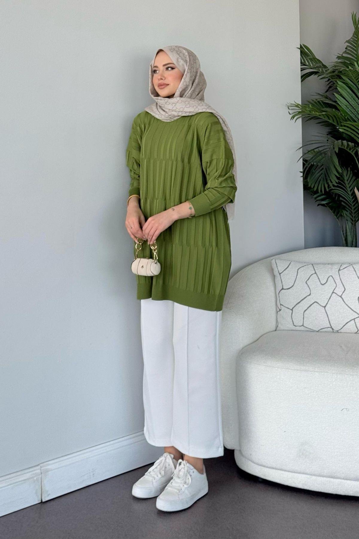 Baklava Desen Tunik Yağyeşili, Fiyatları Baklava Desen Tunik Yağyeşili - Haza Moda 