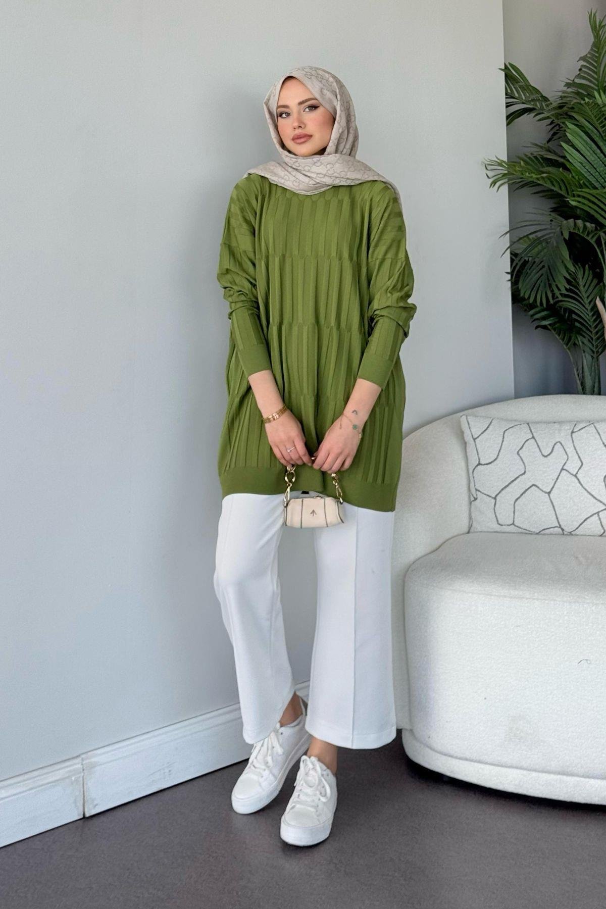 Baklava Desen Tunik Yağyeşili, Fiyatları Baklava Desen Tunik Yağyeşili - Haza Moda 