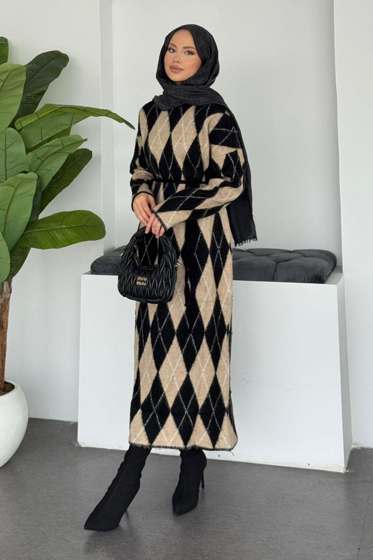 Baklava Desenli Triko Elbise Siyah, Fiyatları Baklava Desenli Triko Elbise Siyah- Haza Moda