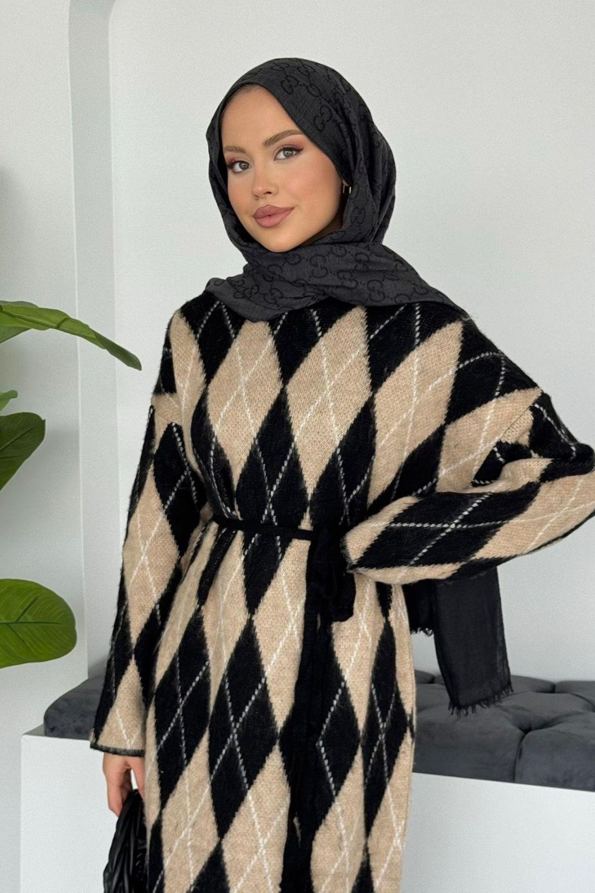 Baklava Desenli Triko Elbise Siyah, Fiyatları Baklava Desenli Triko Elbise Siyah- Haza Moda