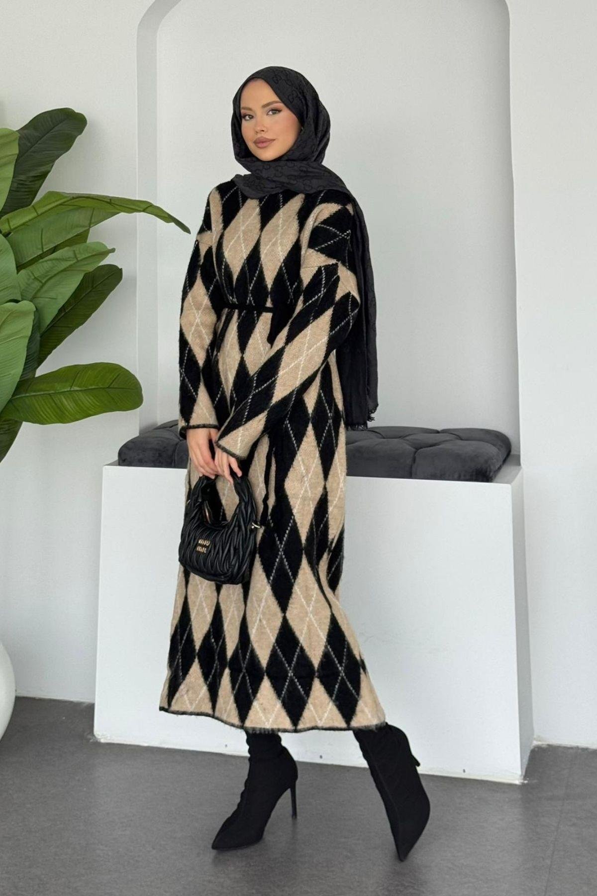 Baklava Desenli Triko Elbise Siyah, Fiyatları Baklava Desenli Triko Elbise Siyah- Haza Moda