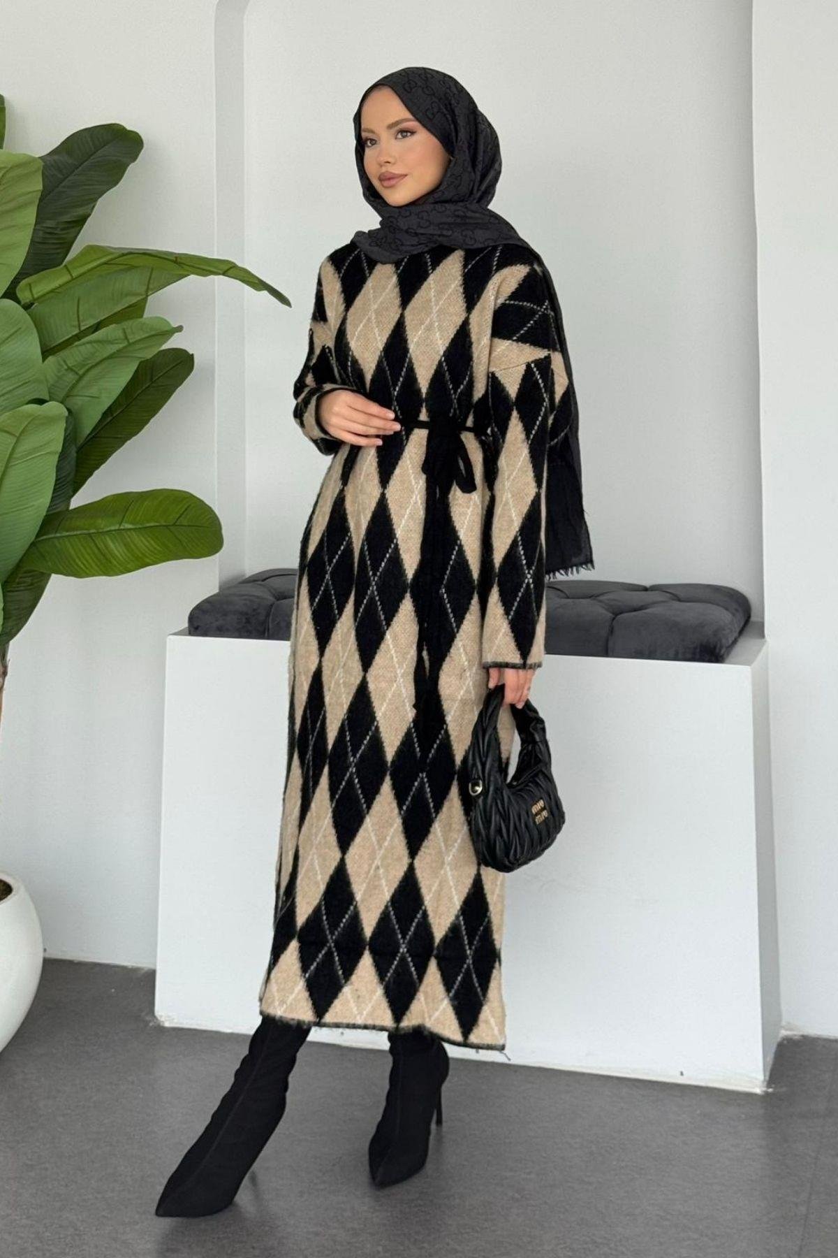 Baklava Desenli Triko Elbise Siyah, Fiyatları Baklava Desenli Triko Elbise Siyah- Haza Moda