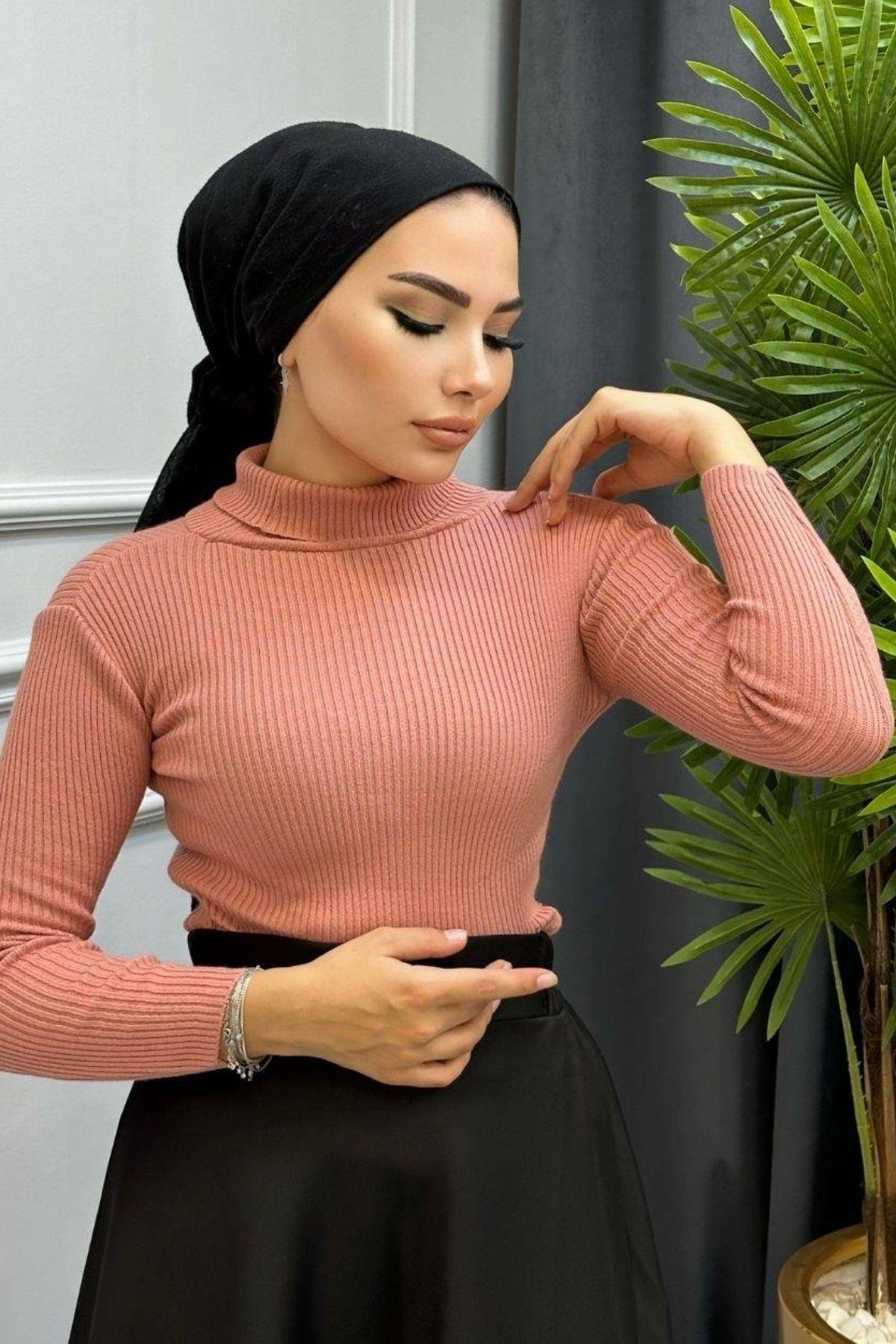 Balıkçı Triko Kazak Pudra, Fiyatları Balıkçı Triko Kazak Pudra  – Haza Moda | Tesettür Giyim