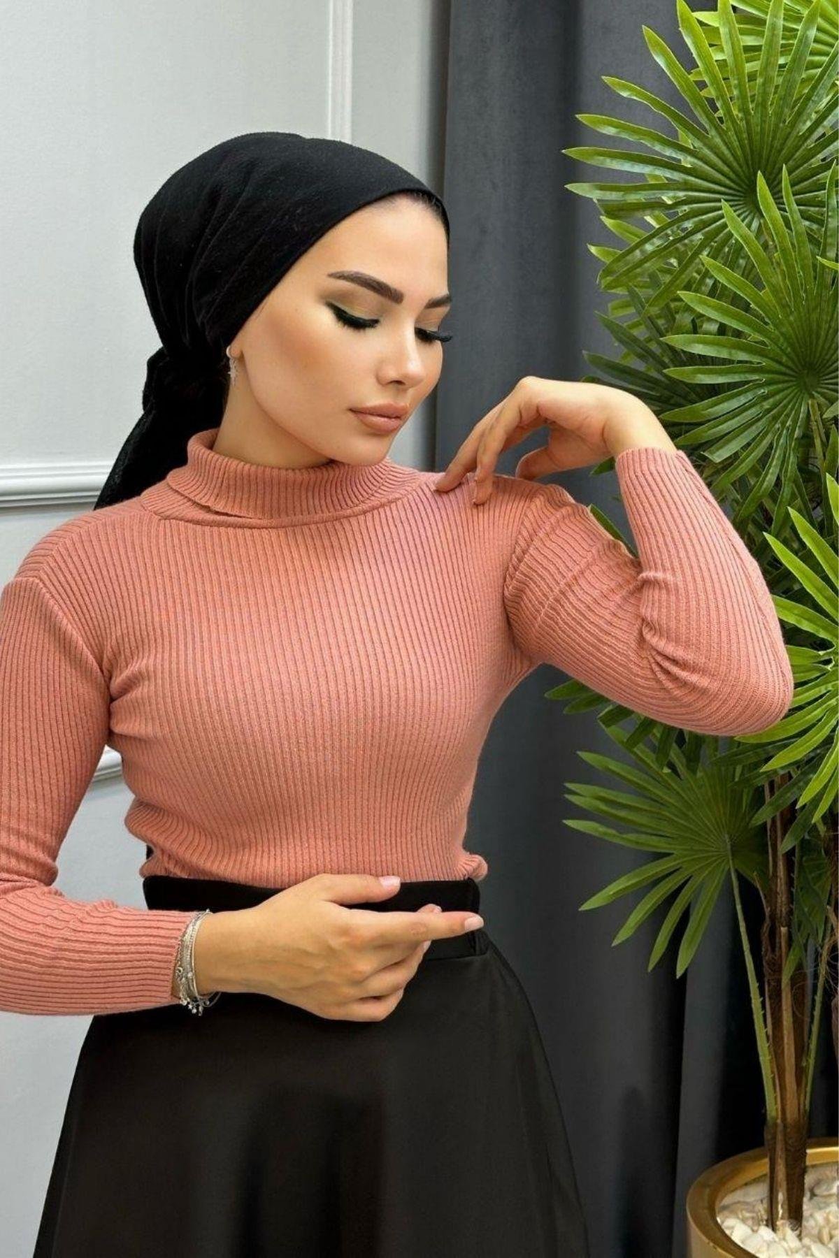 Balıkçı Triko Kazak Pudra, Fiyatları Balıkçı Triko Kazak Pudra  – Haza Moda | Tesettür Giyim