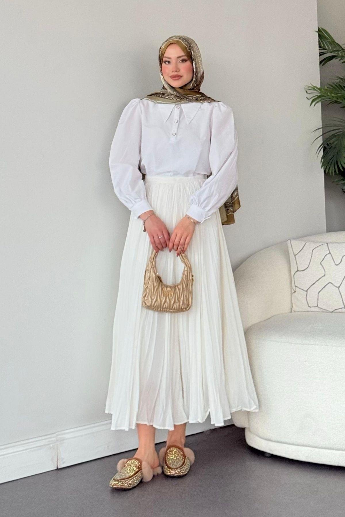 Begonya Etek Ekru, Fiyatları Haza Moda | Tesettür Giyim | Begonya Etek Ekru
