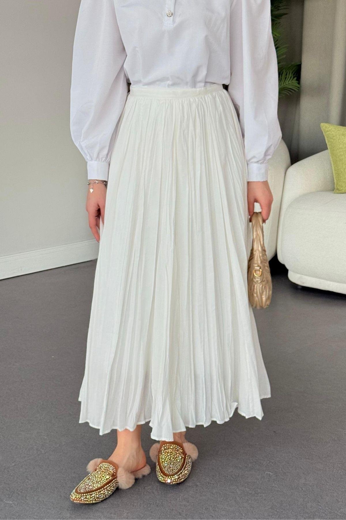 Begonya Etek Ekru, Fiyatları Haza Moda | Tesettür Giyim | Begonya Etek Ekru