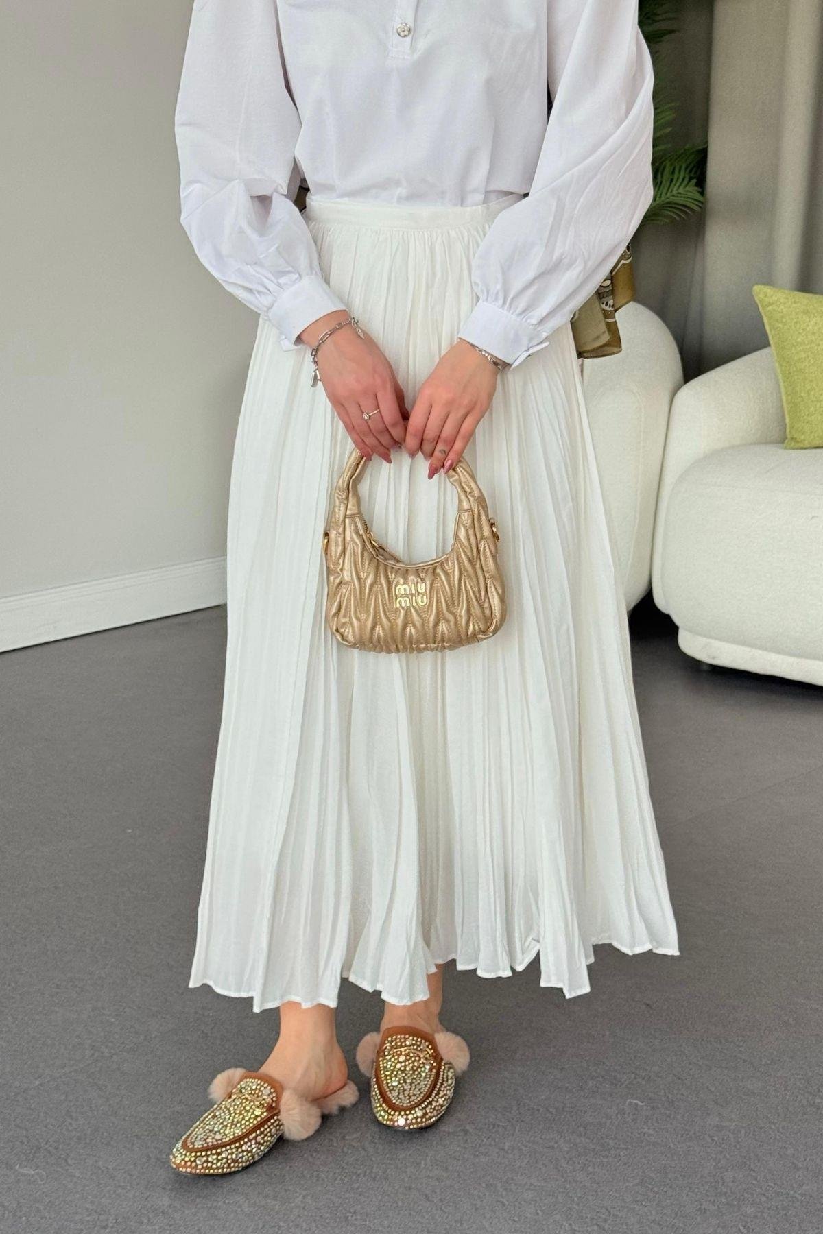 Begonya Etek Ekru, Fiyatları Haza Moda | Tesettür Giyim | Begonya Etek Ekru