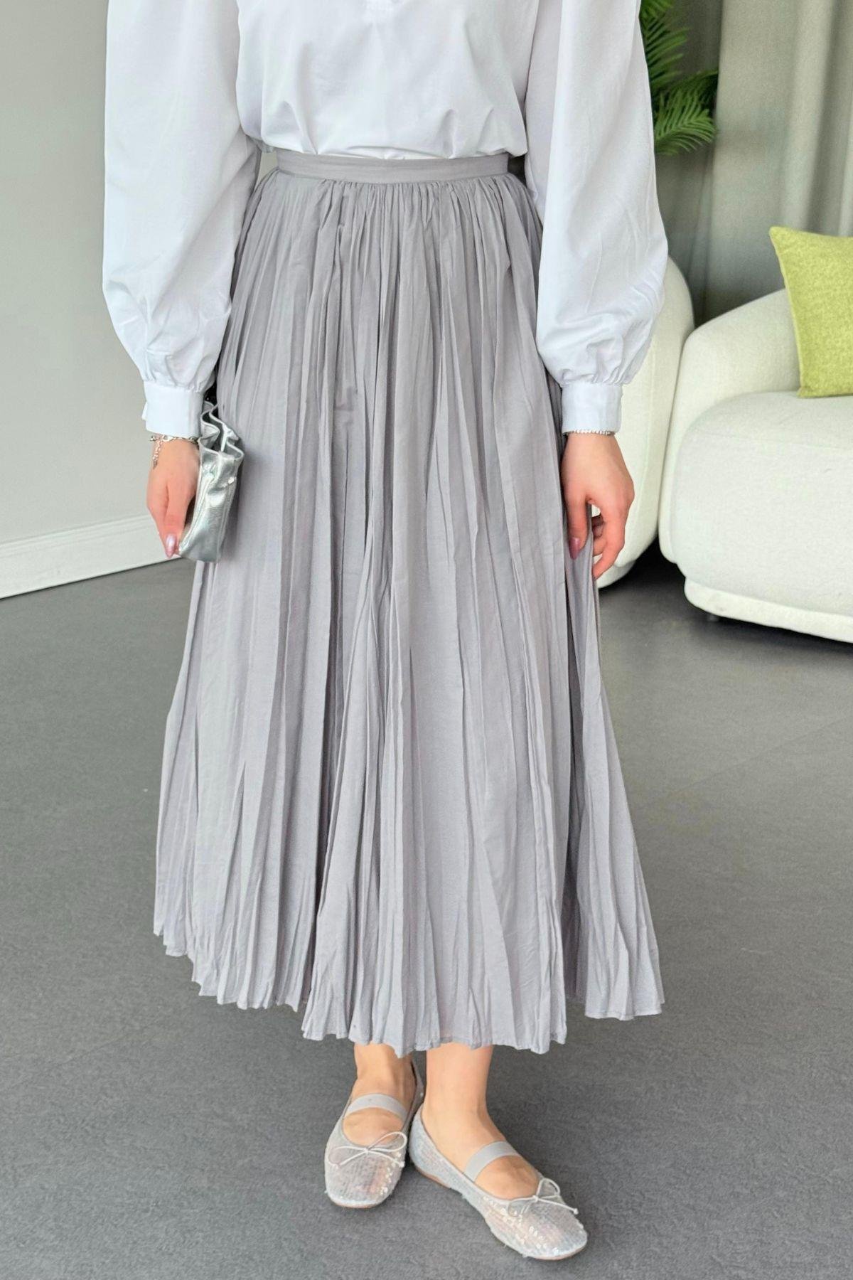 Begonya Etek Gri, Fiyatları Haza Moda | Tesettür Giyim | Begonya Etek Gri