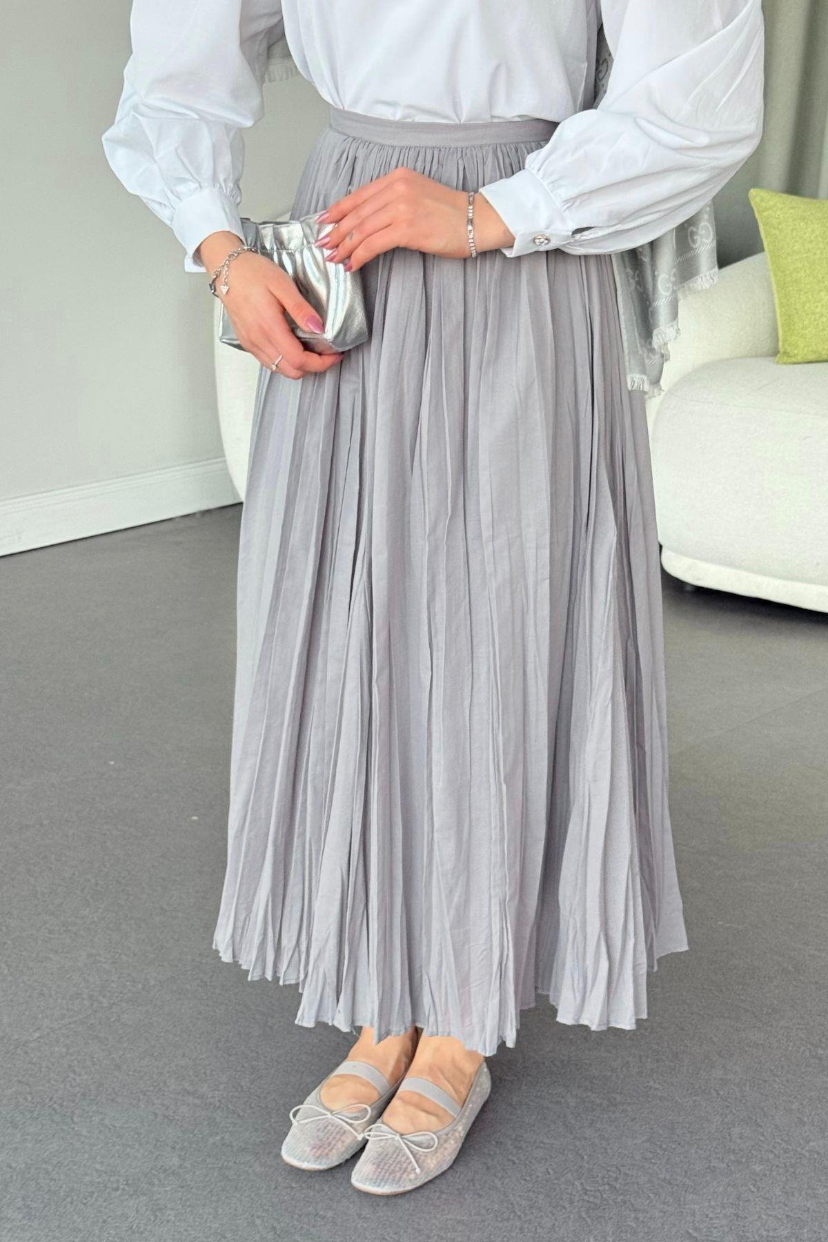 Begonya Etek Gri, Fiyatları Haza Moda | Tesettür Giyim | Begonya Etek Gri