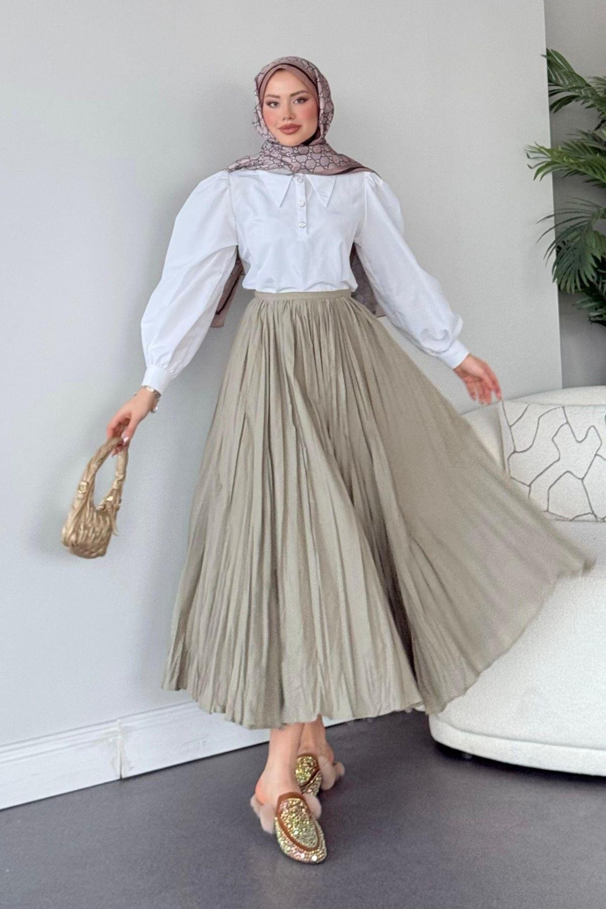 Begonya Etek Mint, Fiyatları Haza Moda | Tesettür Giyim | Begonya Etek Mint