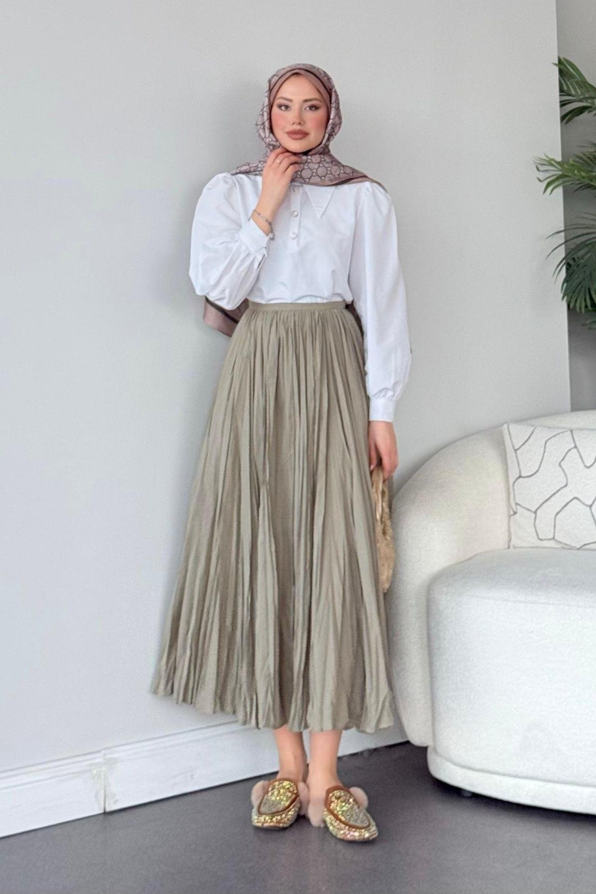 Begonya Etek Mint, Fiyatları Haza Moda | Tesettür Giyim | Begonya Etek Mint