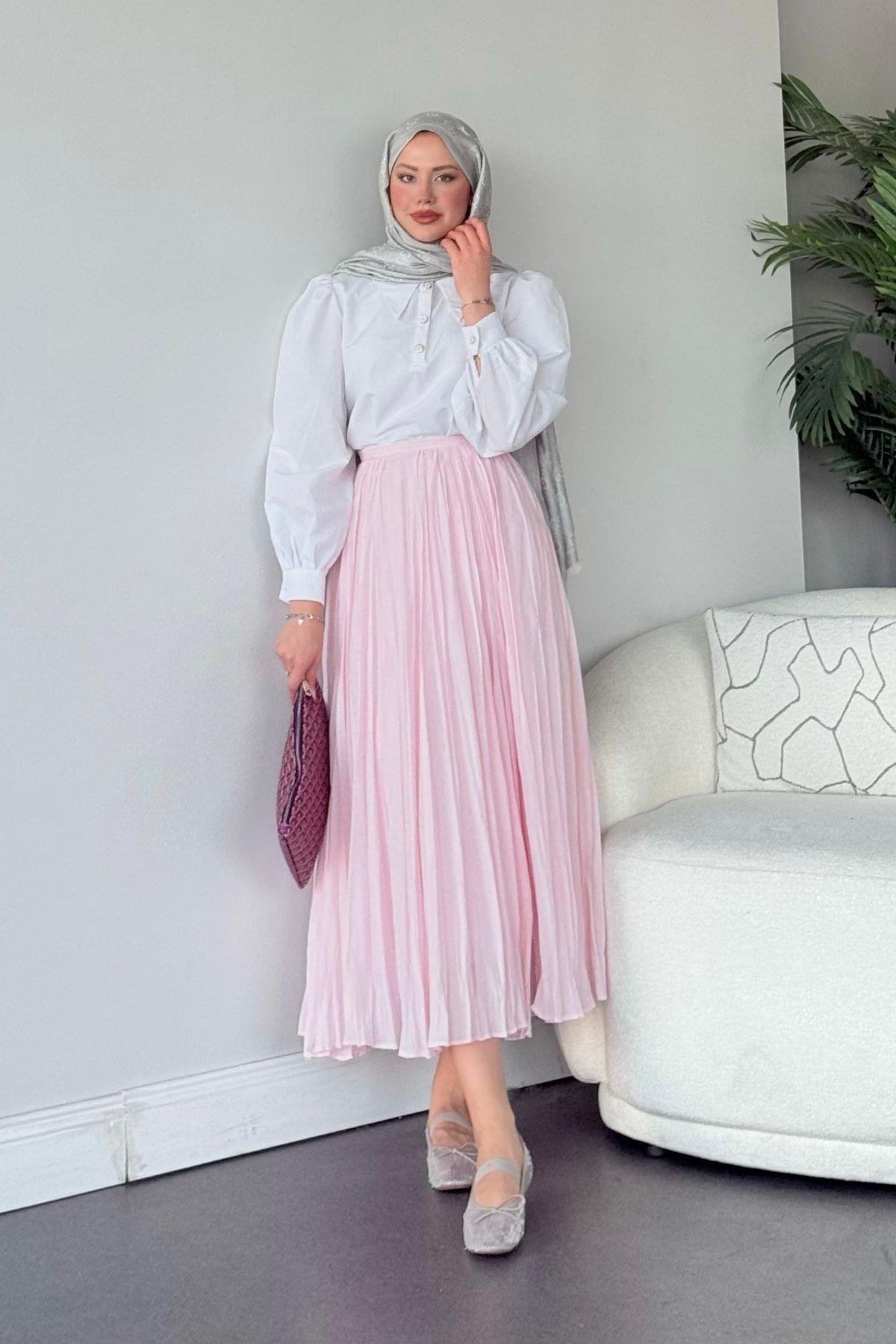 Begonya Etek Tozpembe, Fiyatları Haza Moda | Tesettür Giyim | Begonya Etek Tozpembe