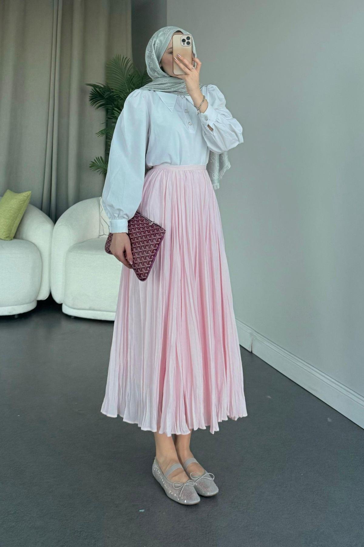 Begonya Etek Tozpembe, Fiyatları Haza Moda | Tesettür Giyim | Begonya Etek Tozpembe
