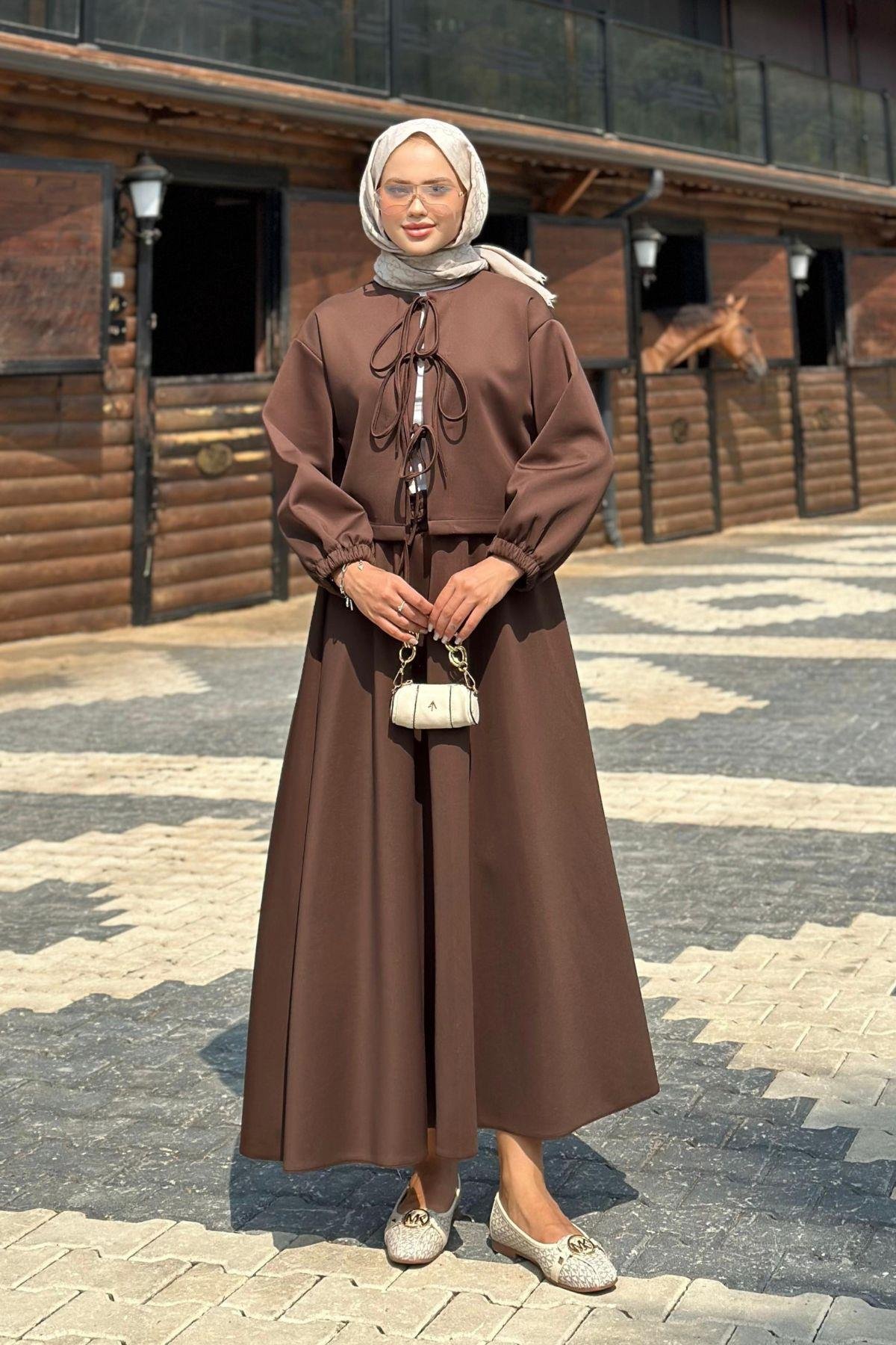 Bella Bağcıklı Etekli Scuba Takım Acıkahve, Fiyatları 