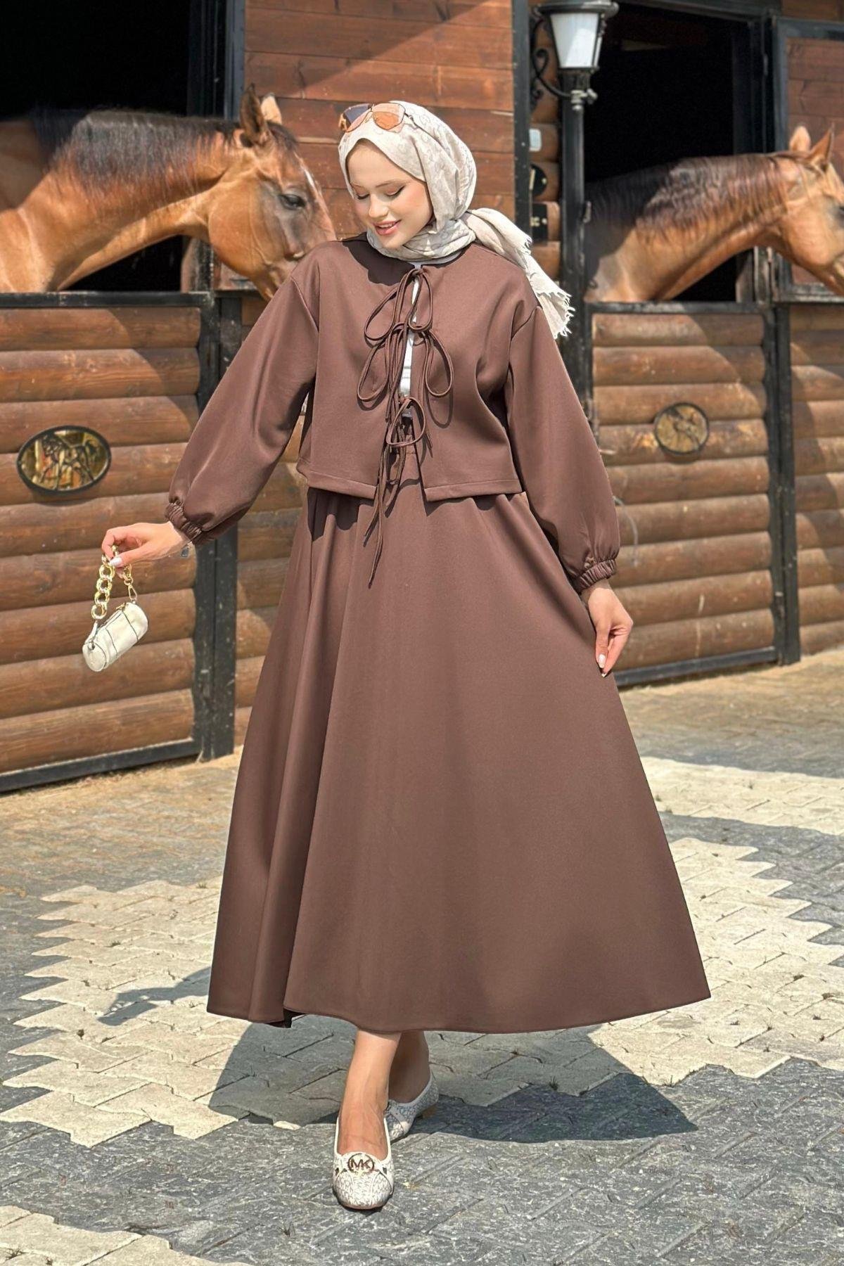 Bella Bağcıklı Etekli Scuba Takım Acıkahve, Fiyatları 