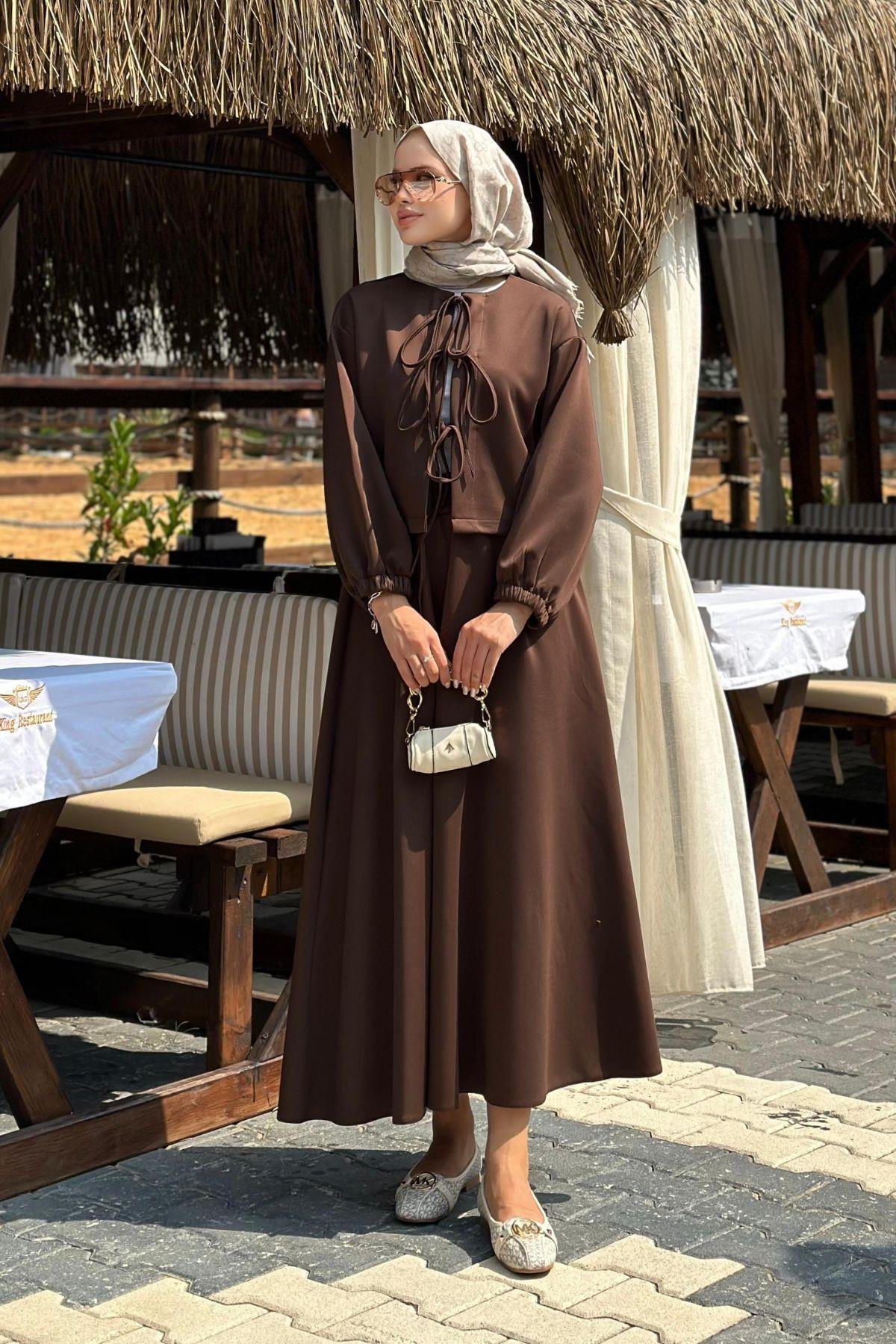 Bella Bağcıklı Etekli Scuba Takım Acıkahve, Fiyatları 