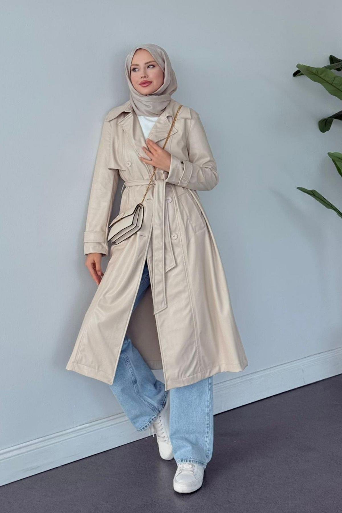 Beta Deri Trençkot Bej, Fiyatları Beta Deri Trençkot Bej- Haza Moda 