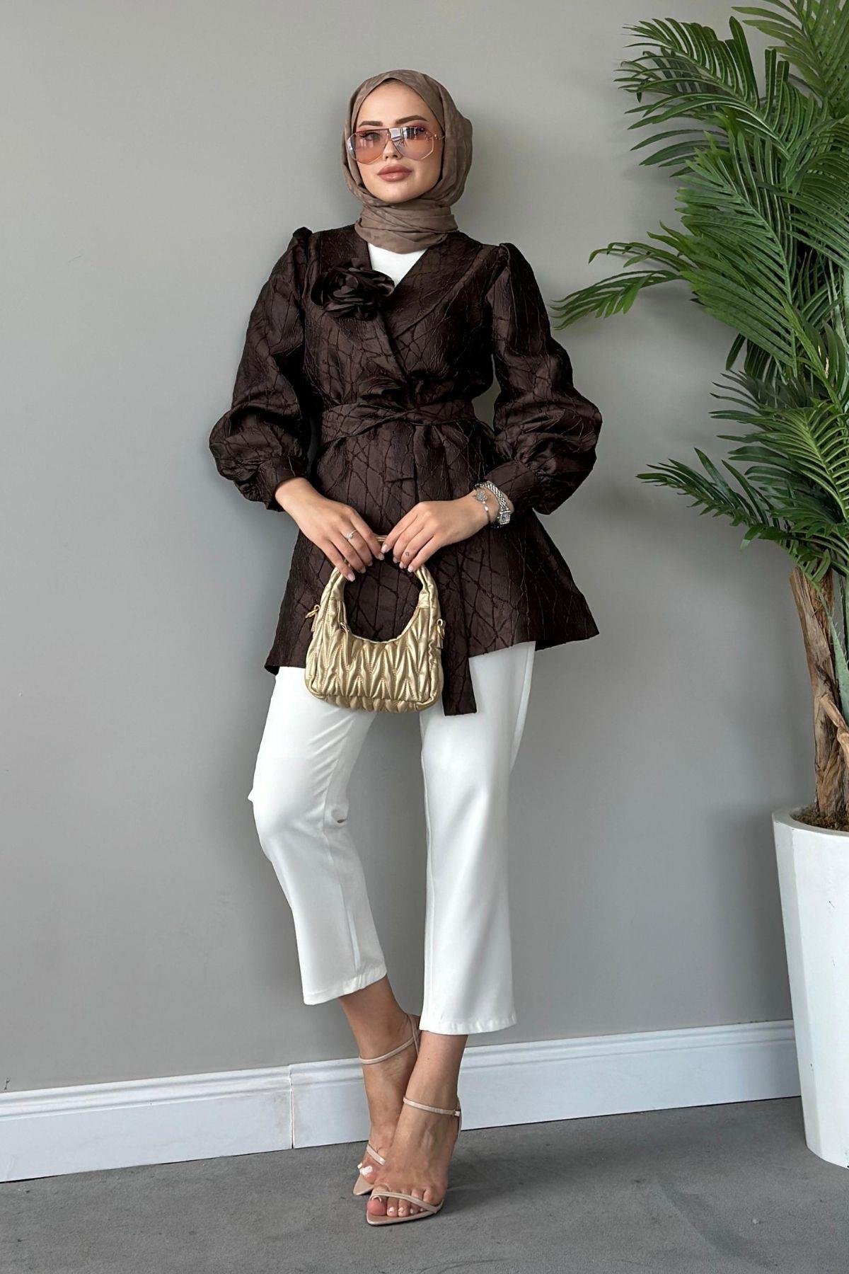 Betül Güllü Ceket Kahverengi, Fiyatları Haza Moda | Tesettür Giyim | Betül Güllü Ceket Kahverengi