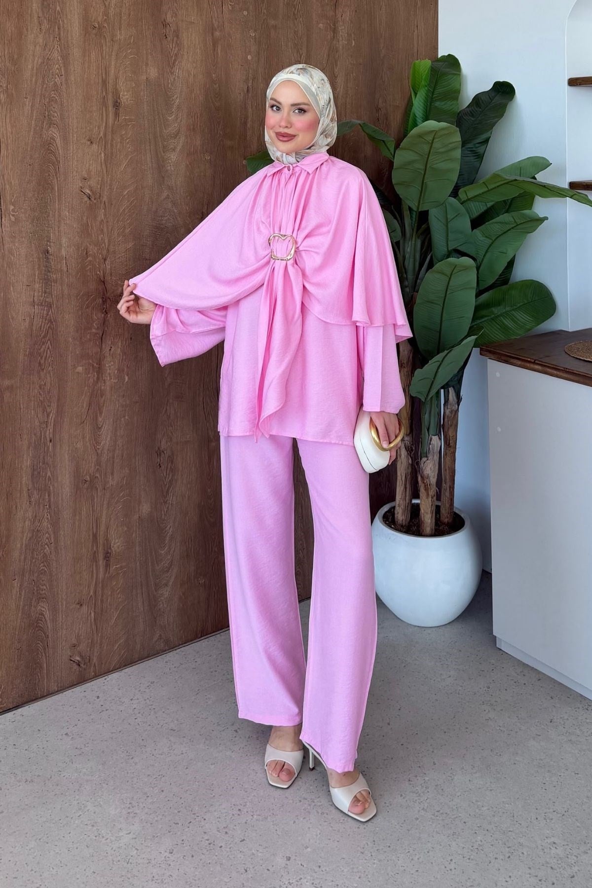 Betül  Keten Pelerinli 3'lü Takım Pembe, Fiyatları 