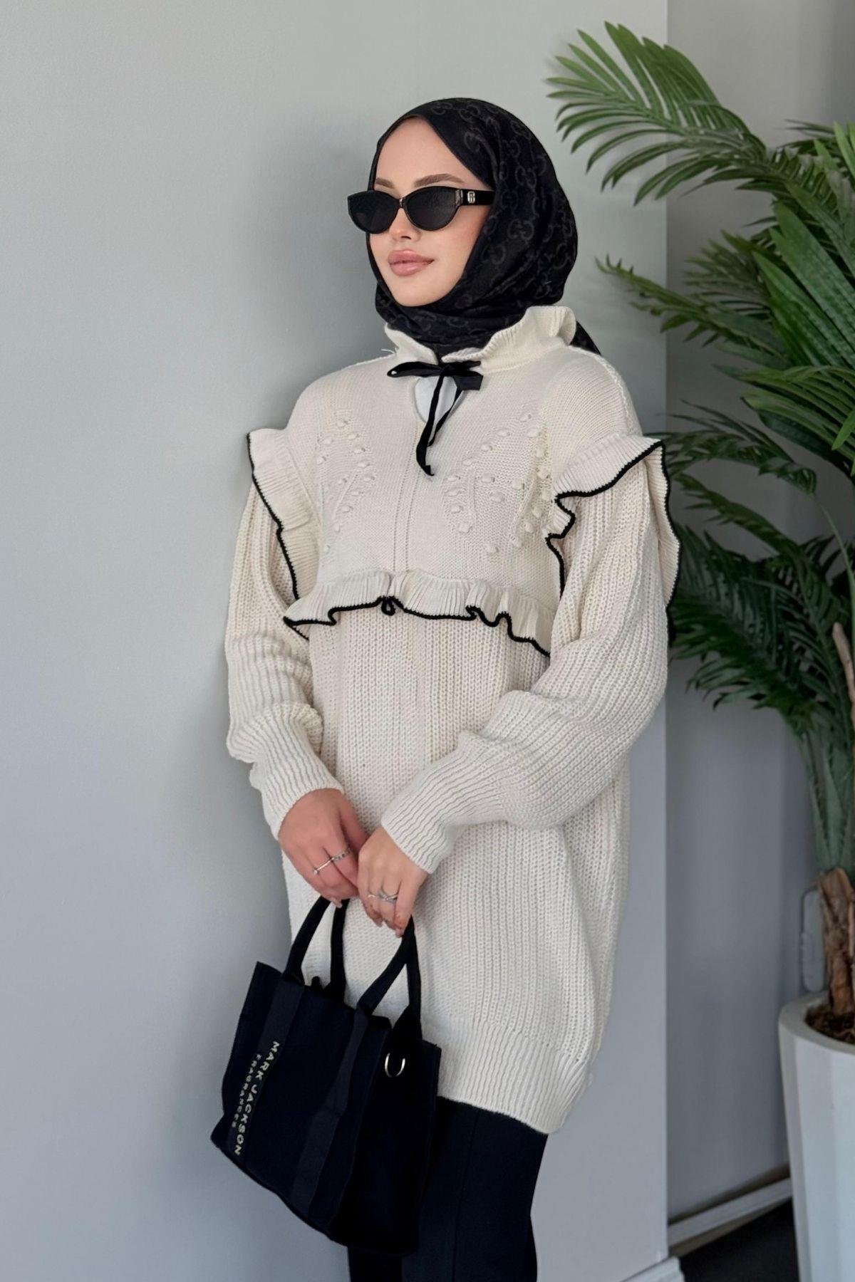 Beyzade Triko Kazak Bej, Fiyatları Haza Moda | Tesettür Giyim | Beyzade Triko Kazak Bej