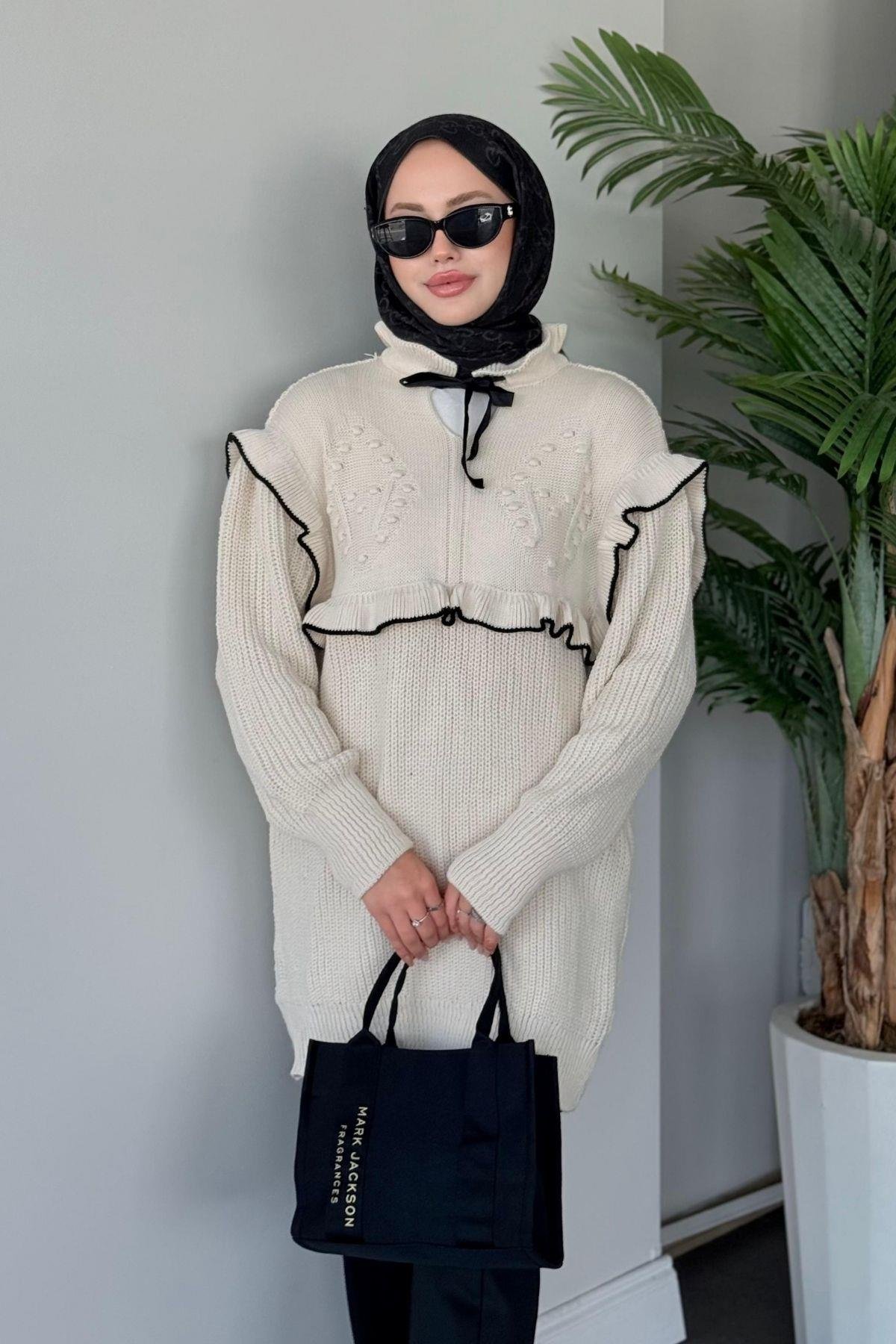 Beyzade Triko Kazak Bej, Fiyatları Haza Moda | Tesettür Giyim | Beyzade Triko Kazak Bej