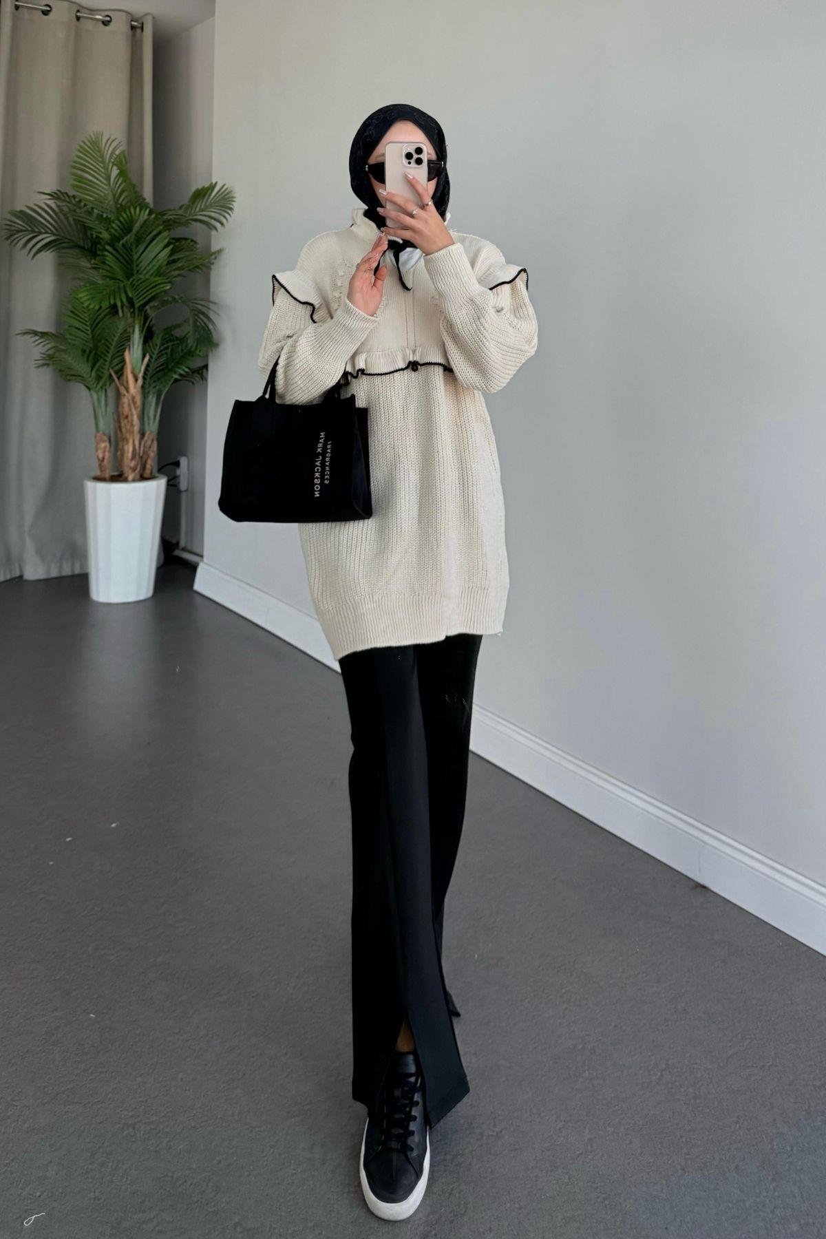 Beyzade Triko Kazak Bej, Fiyatları Haza Moda | Tesettür Giyim | Beyzade Triko Kazak Bej