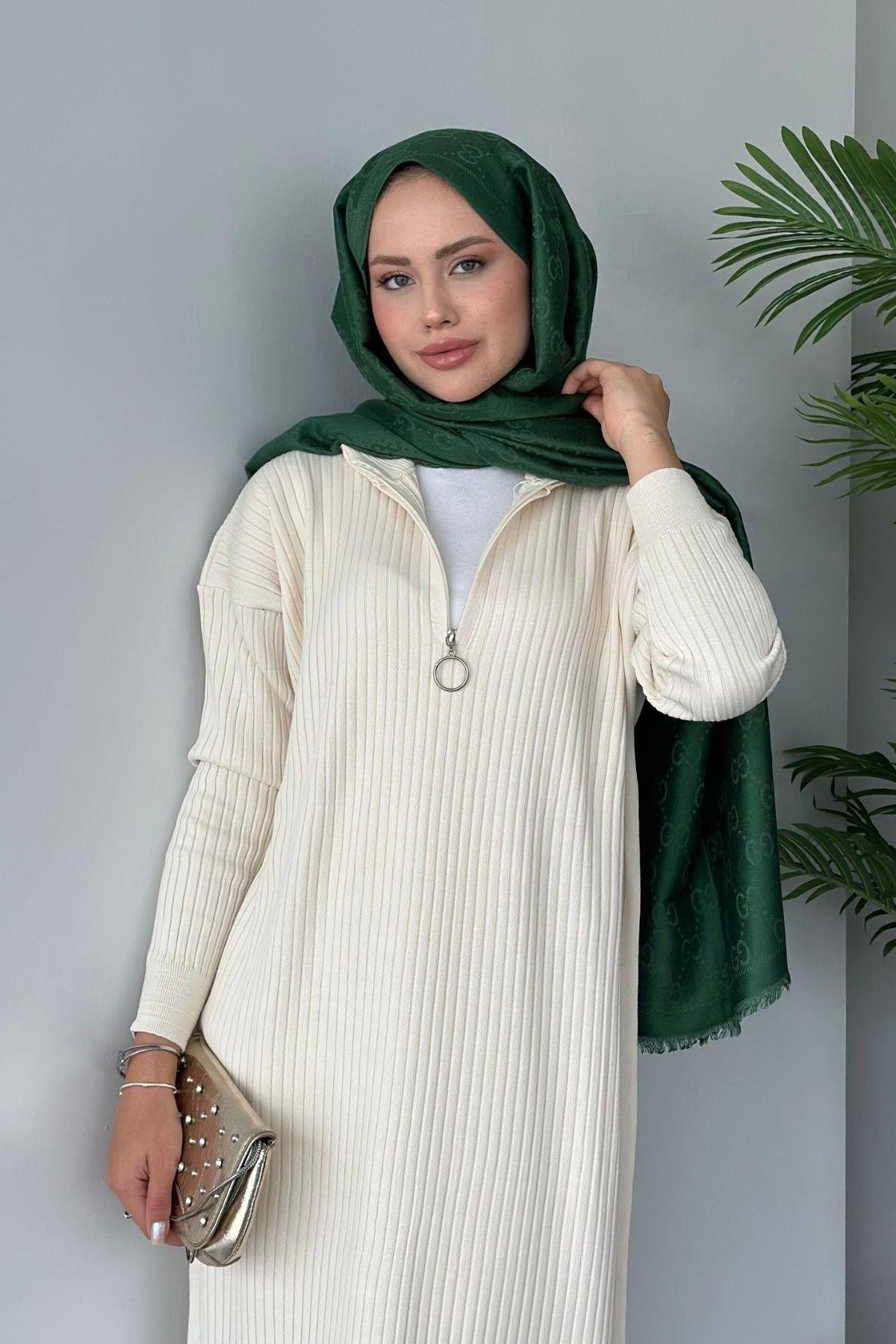 Bisiklet Yaka Triko Elbise Ekru, Fiyatları 