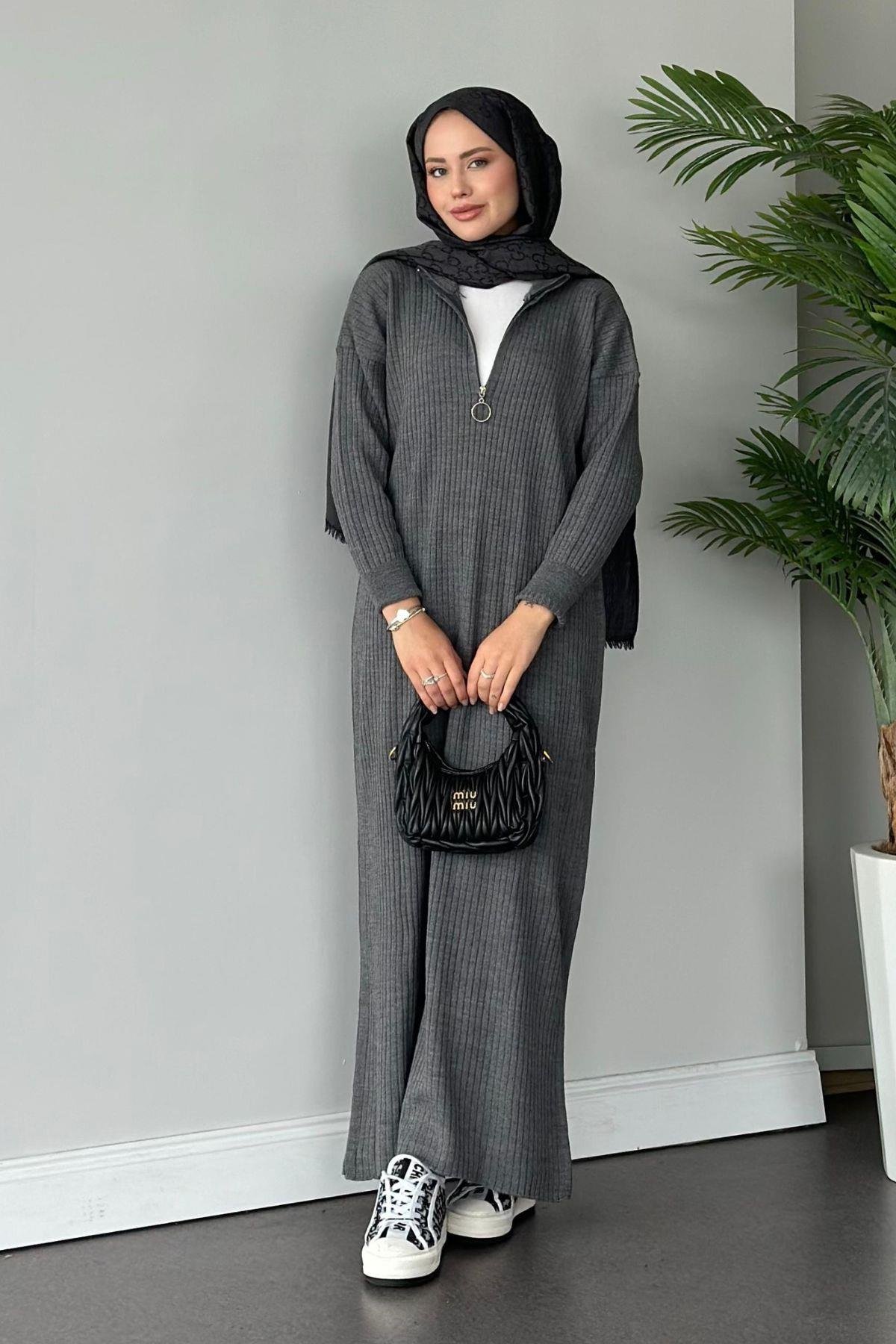 Bisiklet Yaka Triko Elbise Gri, Fiyatları 