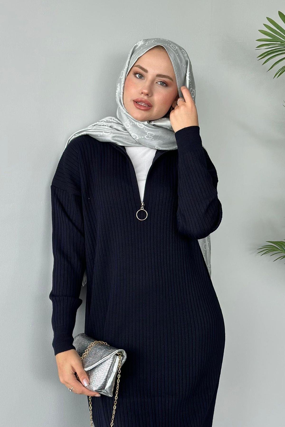 Bisiklet Yaka Triko Elbise Lacivert, Fiyatları 