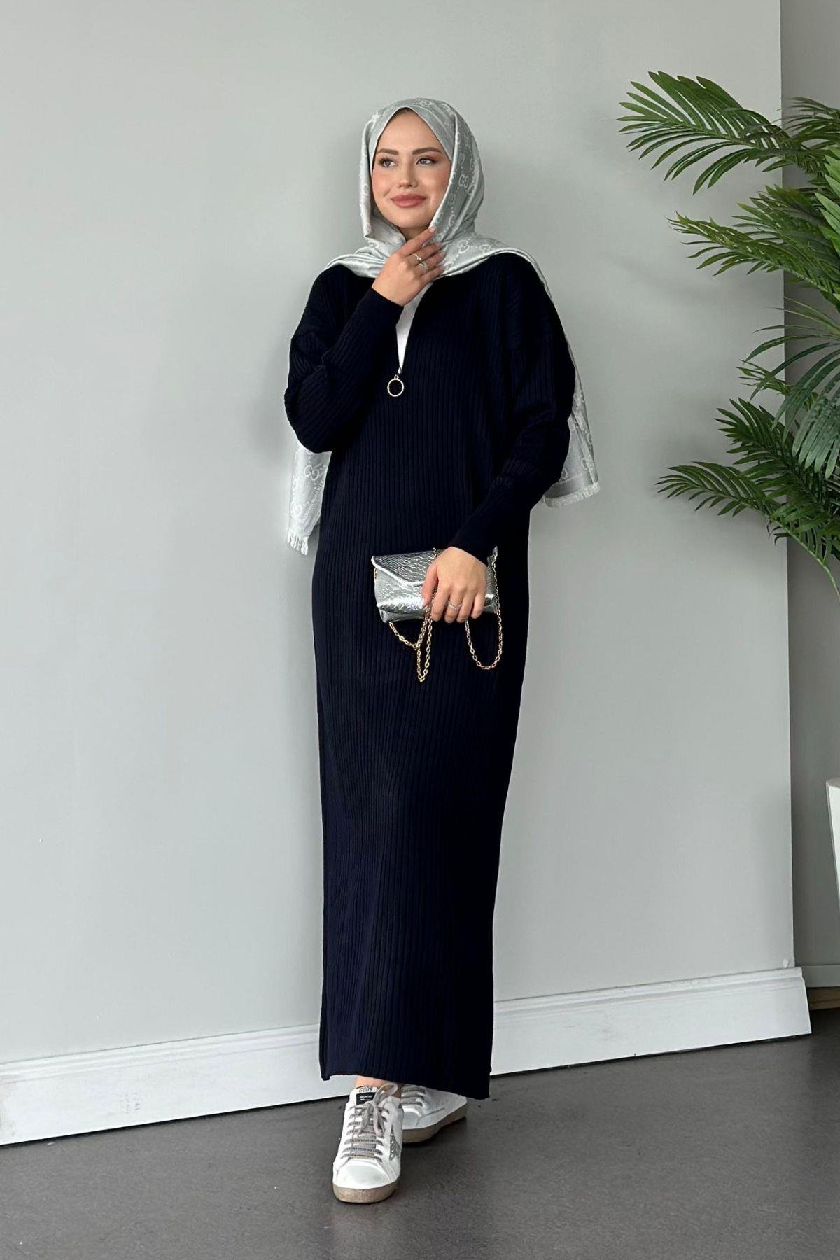 Bisiklet Yaka Triko Elbise Lacivert, Fiyatları 