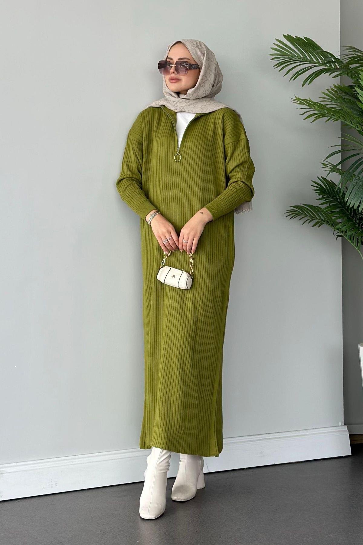 Bisiklet Yaka Triko Elbise Yağyeşili, Fiyatları 