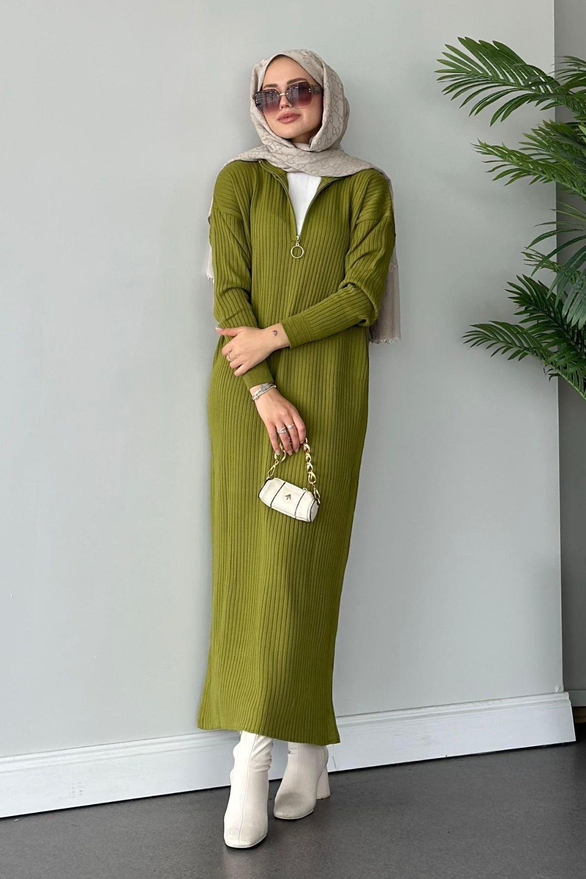 Bisiklet Yaka Triko Elbise Yağyeşili, Fiyatları 