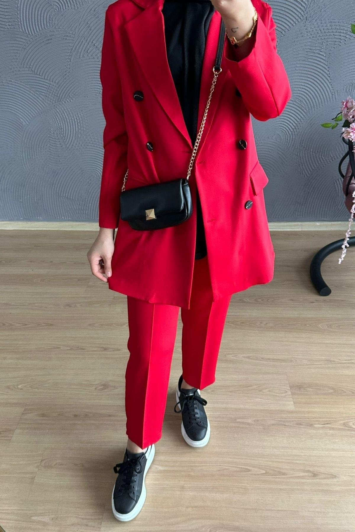 Blazer Ceketli Takım Kırmızı, Fiyatları 