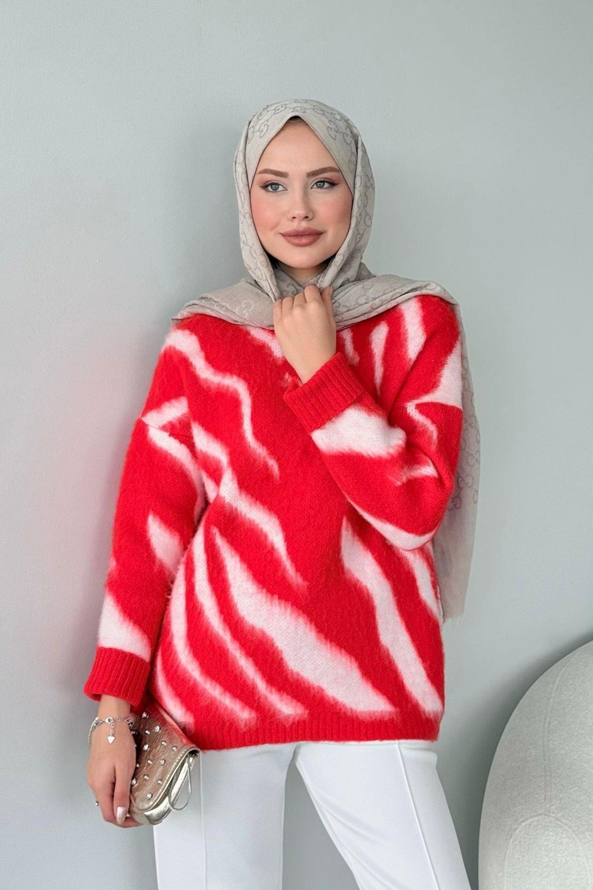 Bonika Kazak Kırmızı, Fiyatları Haza Moda | Tesettür Giyim | Bonika Kazak Kırmızı