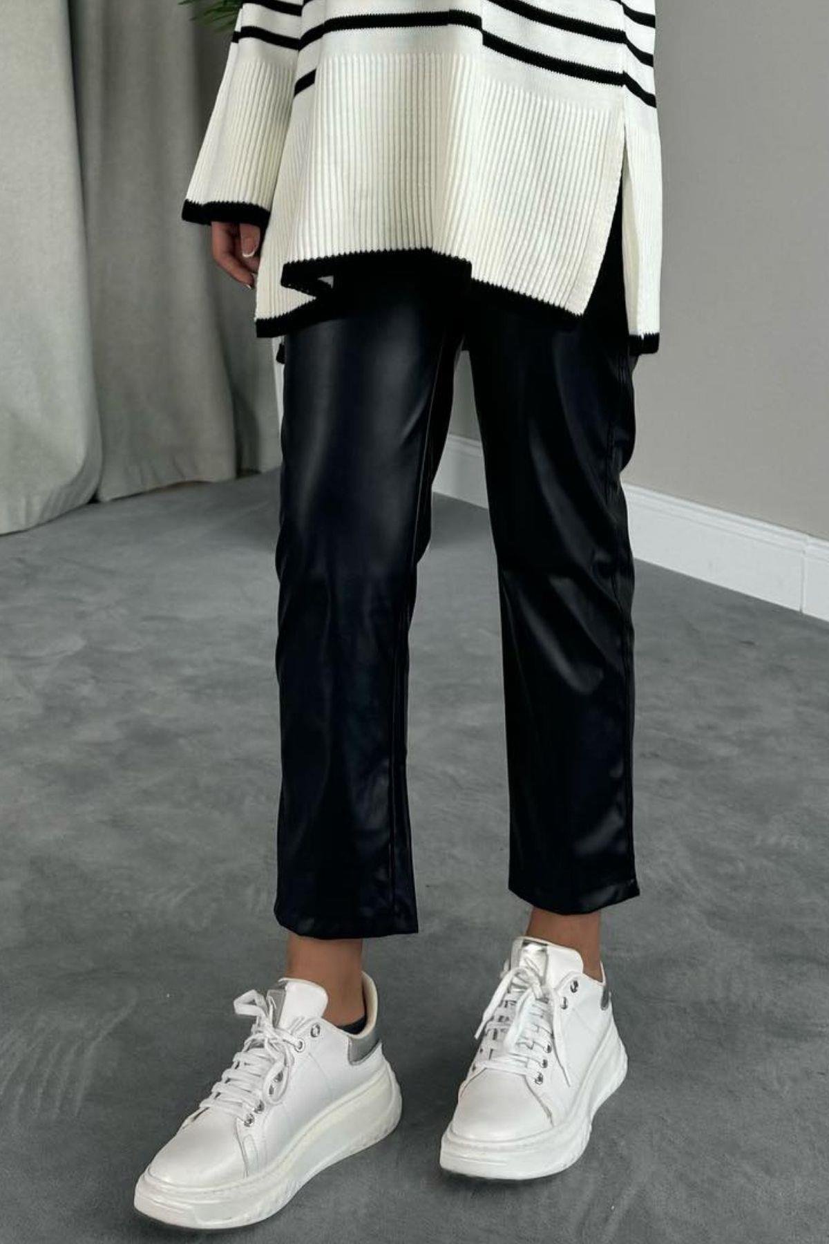 Boru Paça Deri Pantolon Siyah, Fiyatları 