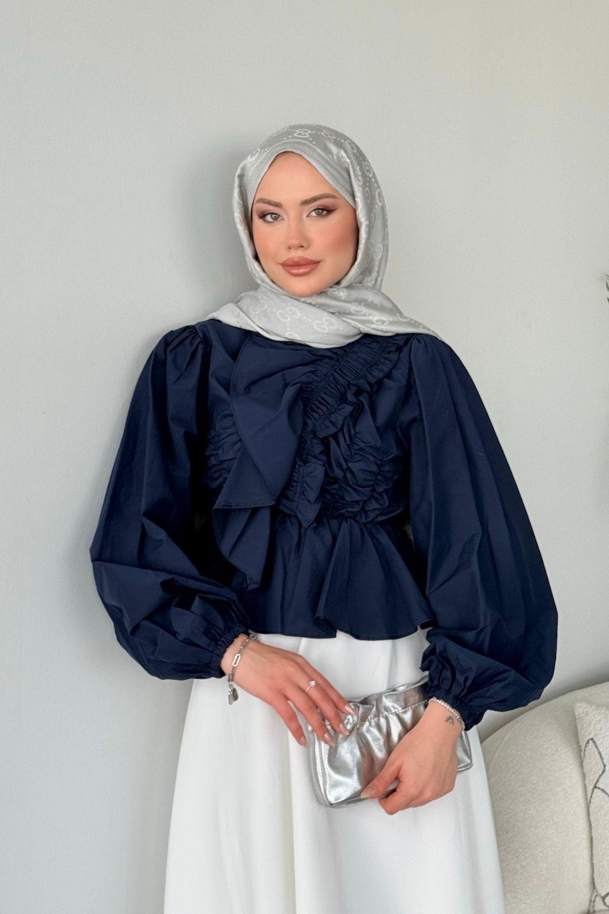 Büzgülü Lastikli Bluz Lacivert, Fiyatları 