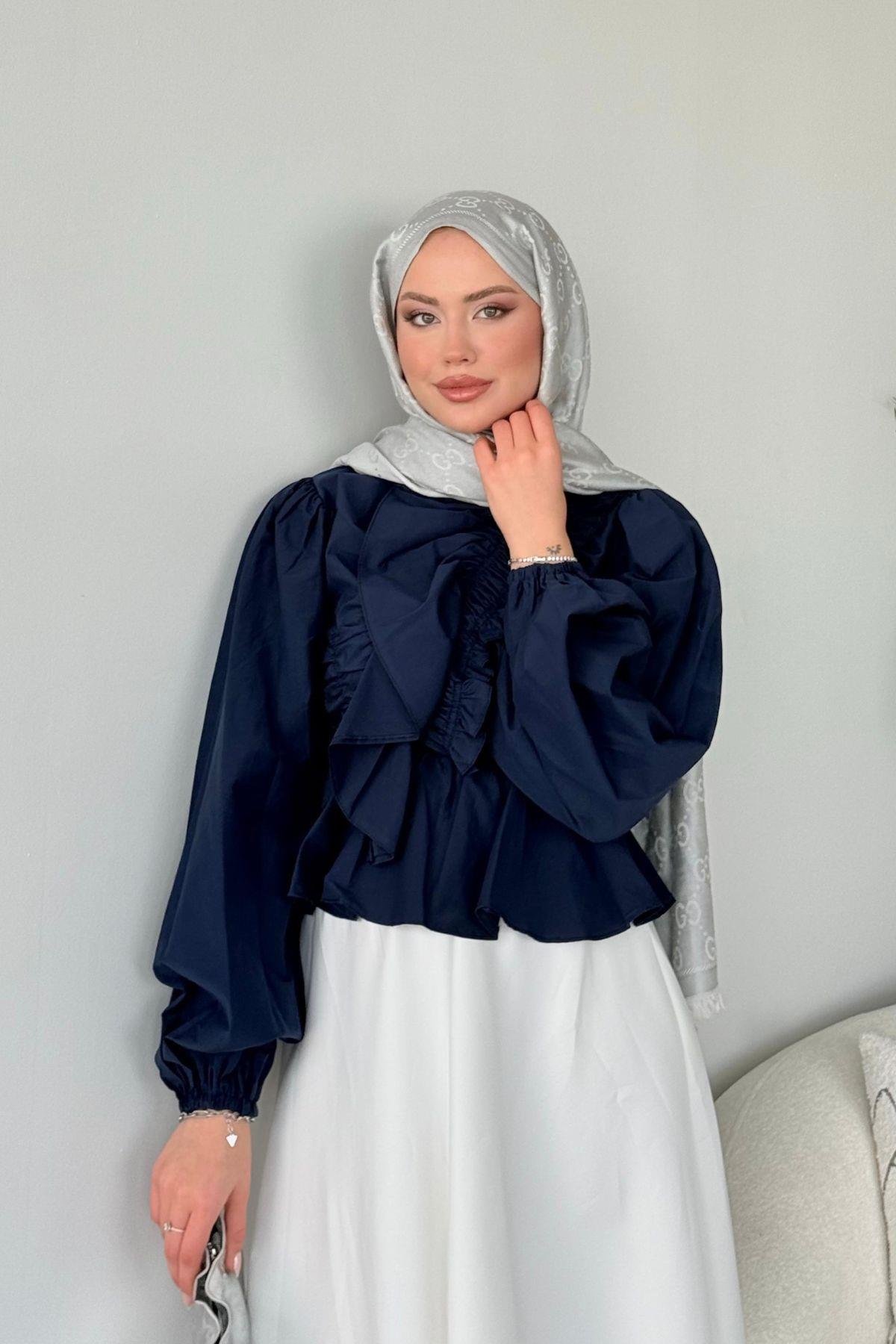 Büzgülü Lastikli Bluz Lacivert, Fiyatları 