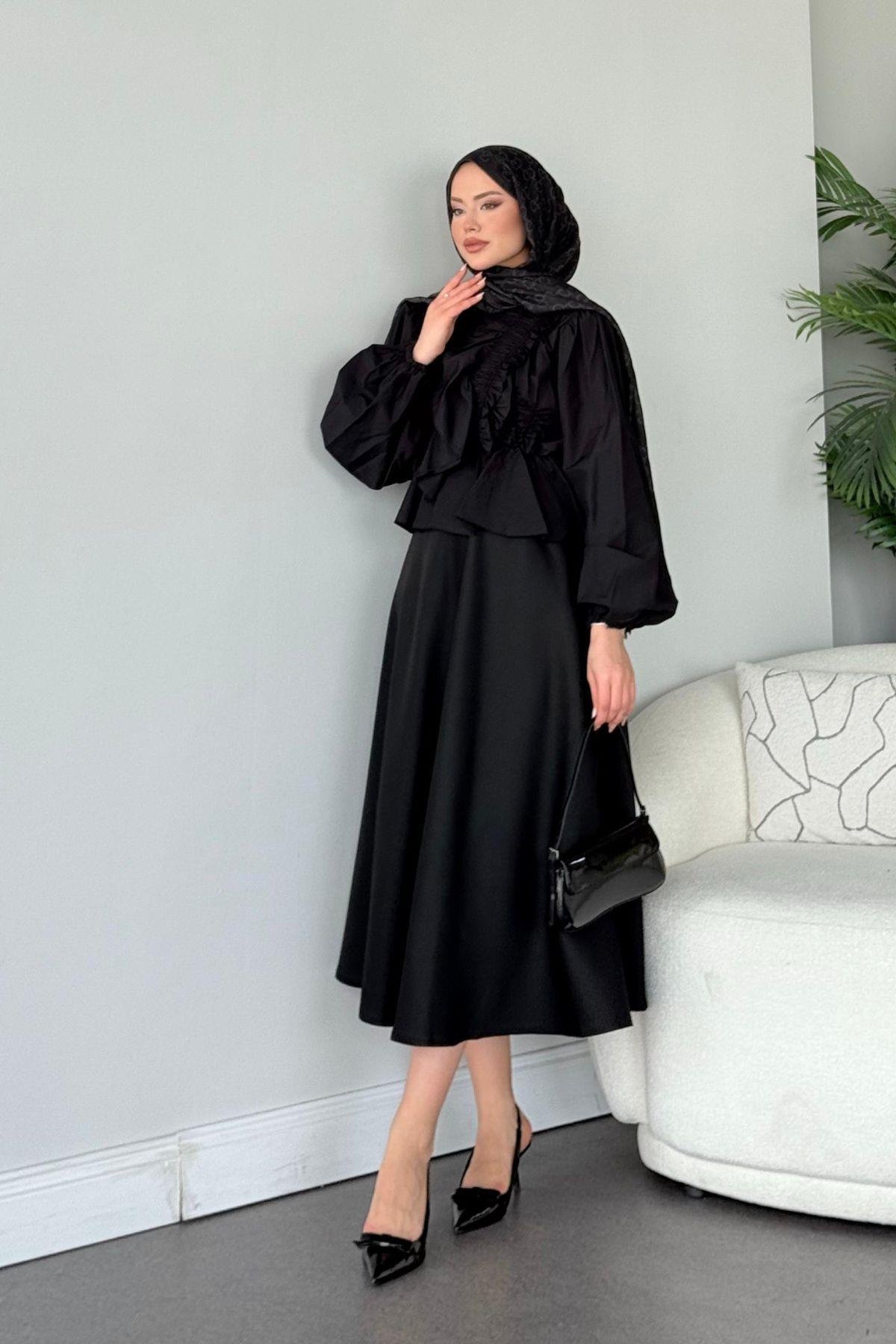 Büzgülü Lastikli Bluz Siyah, Fiyatları 