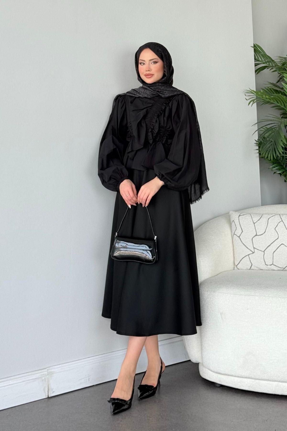 Büzgülü Lastikli Bluz Siyah, Fiyatları 