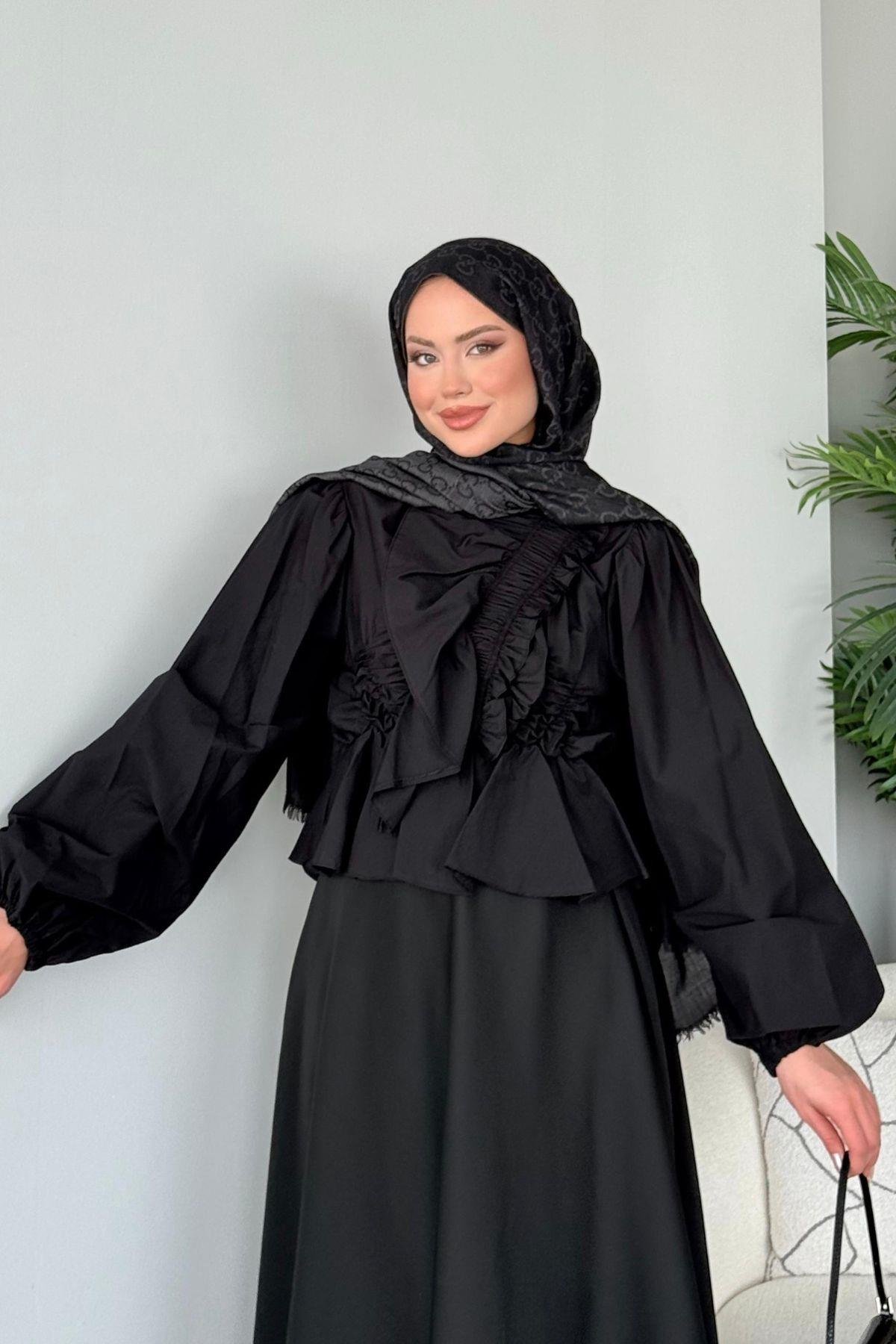 Büzgülü Lastikli Bluz Siyah, Fiyatları 